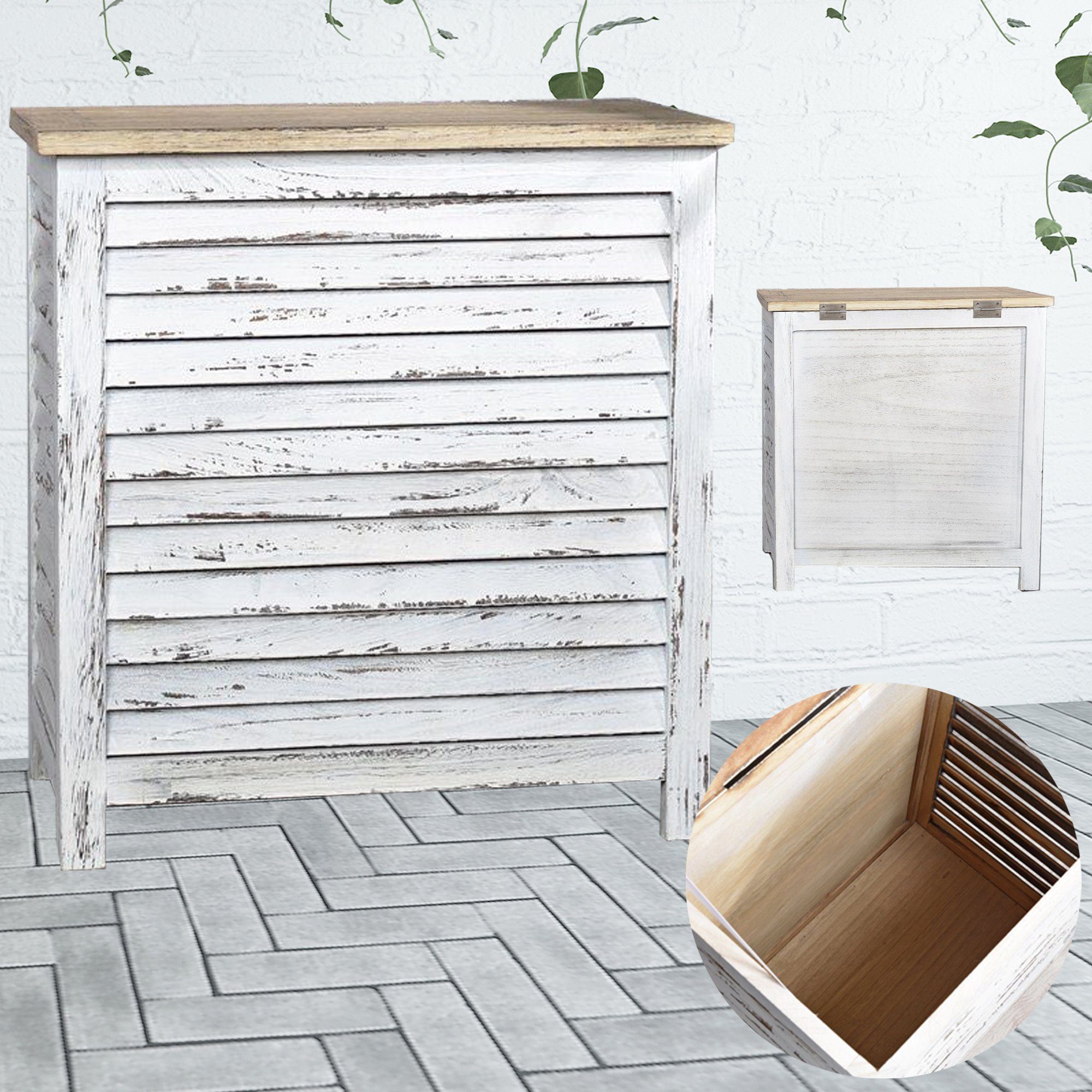 Melko Wäschetruhe Wäschetruhe Aufbewahrungstruhe Kiste in Weiß aus Holz  Wäschesammler Box Couchtisch (Stück), Paulownienholz