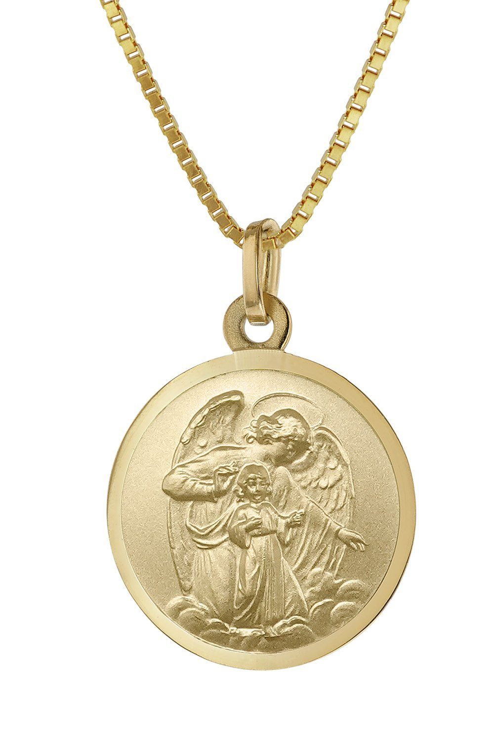 trendor Kette mit Anhänger Schutzengel Anhänger Ø 18 mm Gold 333 an goldplattierter Kette