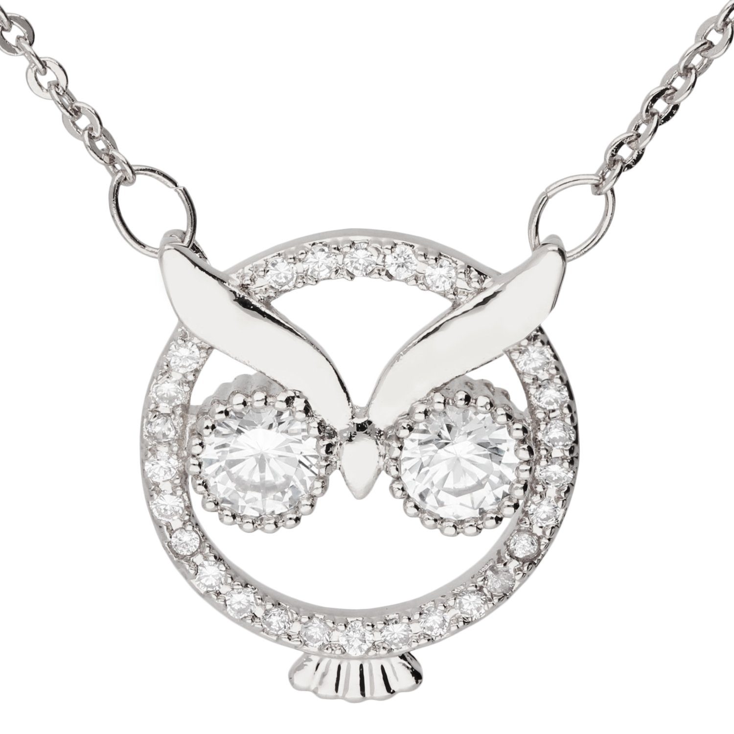 LÖB Kette mit Anhänger 18K Weißgold vergoldet Halskette Zirkonia Steine Eule Anhänger silber (Geschenke für Frauen Damen Beste Freundin Mutter Mama Ehefrau Oma sie zum Geburtstag Weihnachten Weihnachtsgeschenke Schmuck), Strass Glitzer Steinchen Vogel