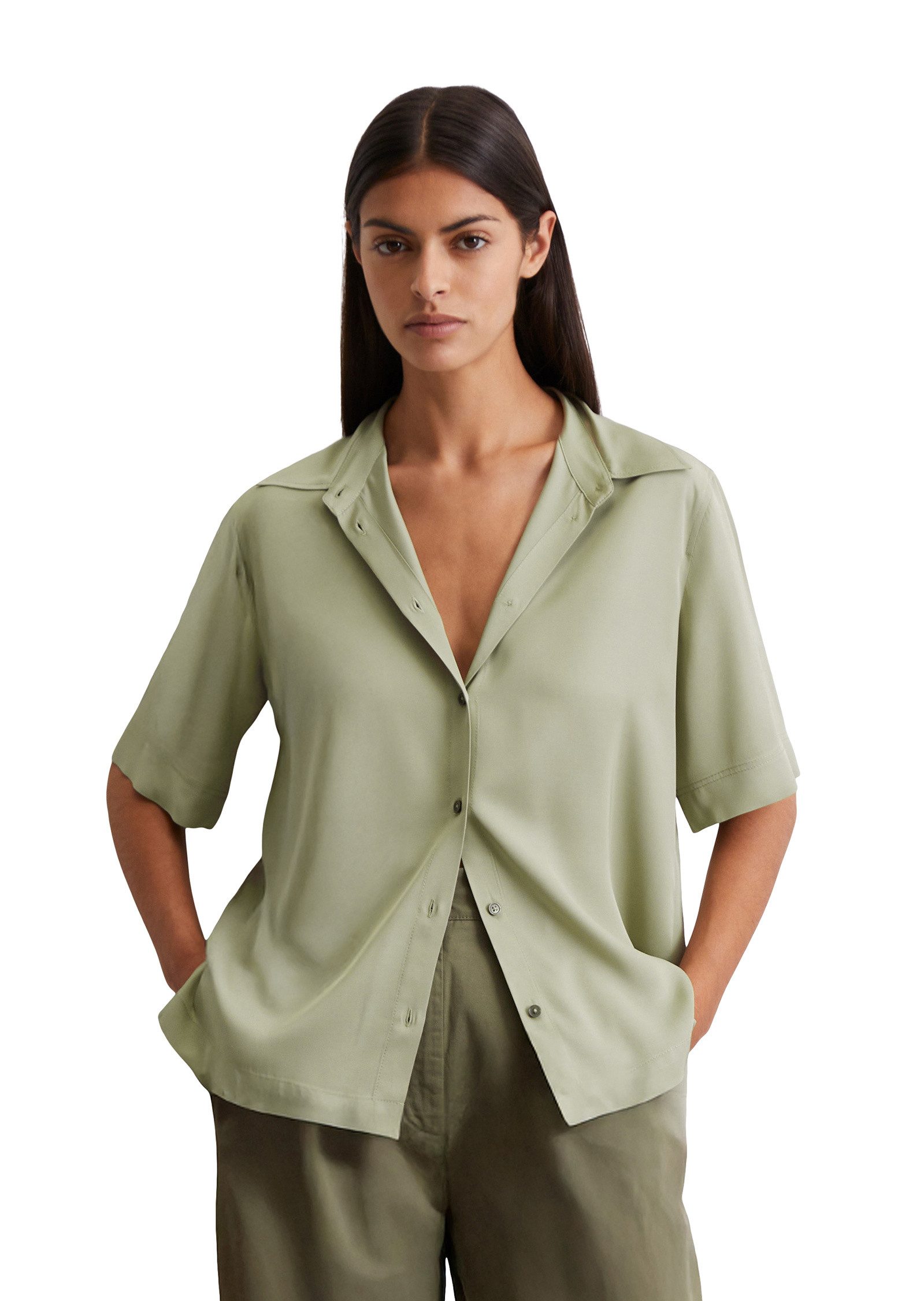 Kurzarmbluse aus Viskose-Twill