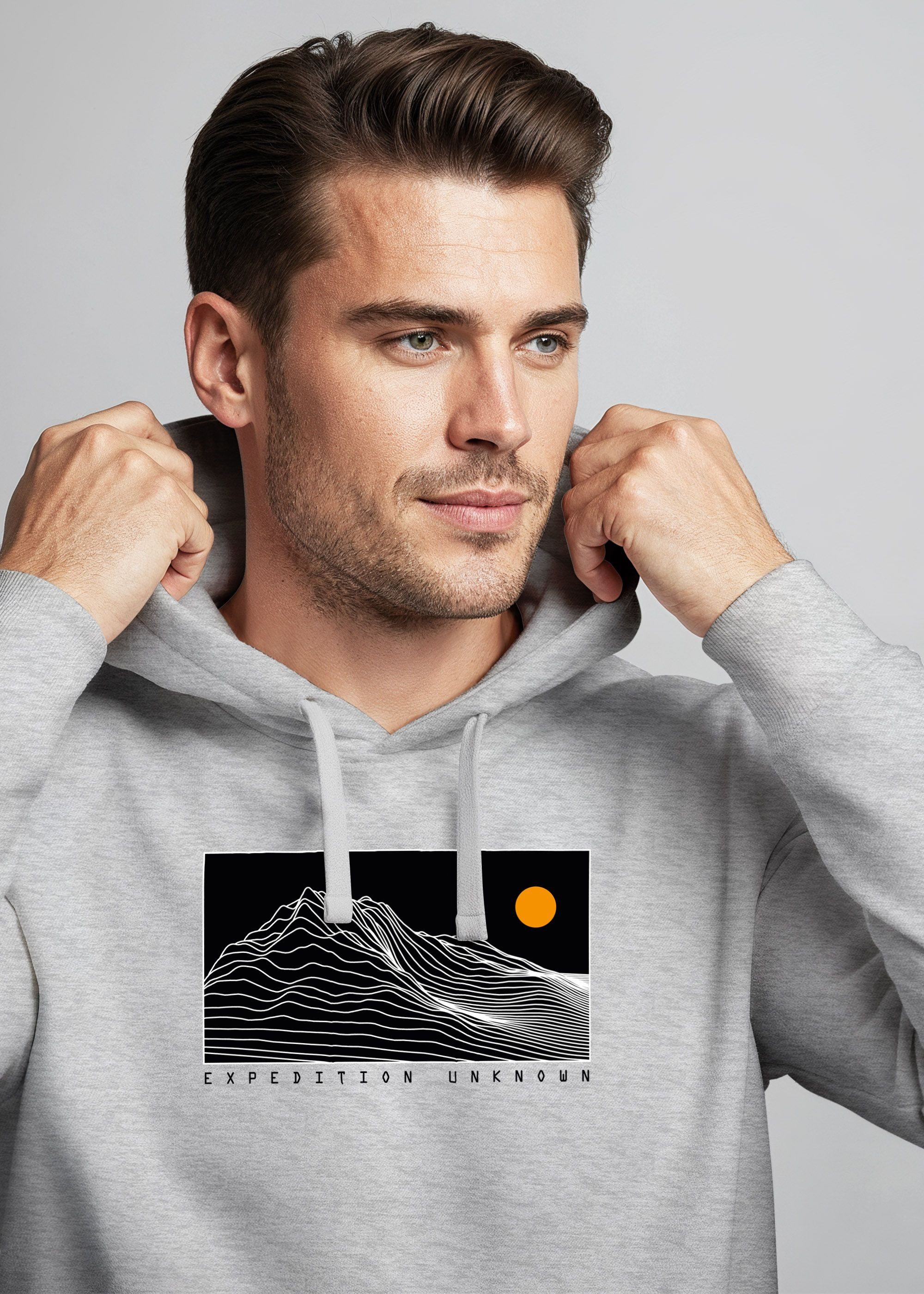 Neverless Hoodie Herren Hoodie Expedition Unknown Kapuzensweatshirt Berglinien Print