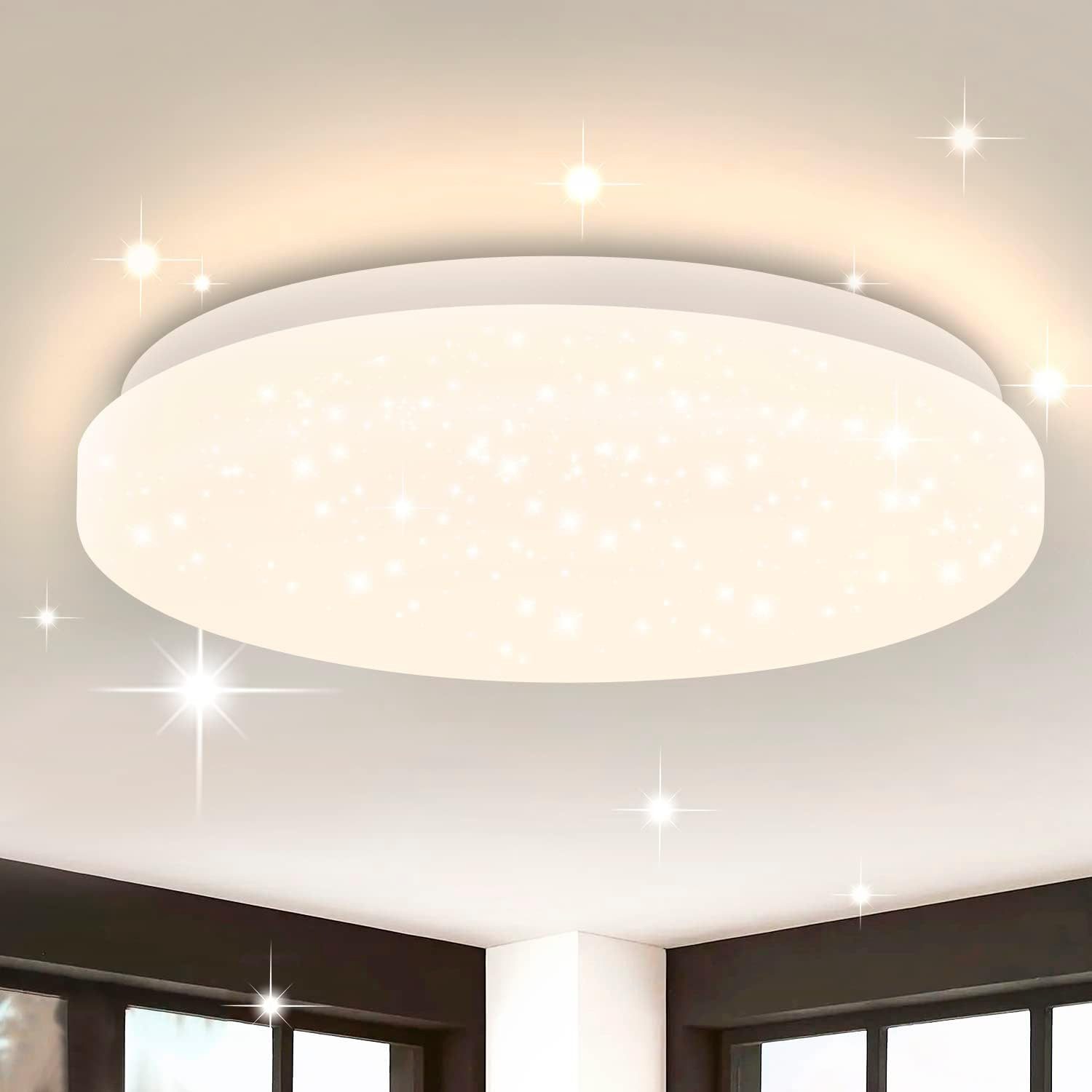 Nettlife LED Deckenleuchte Sterneneffekt Kinderzimmer 15W 21cm Fernbedienung 3000K/4000K Weiß, LED fest integriert