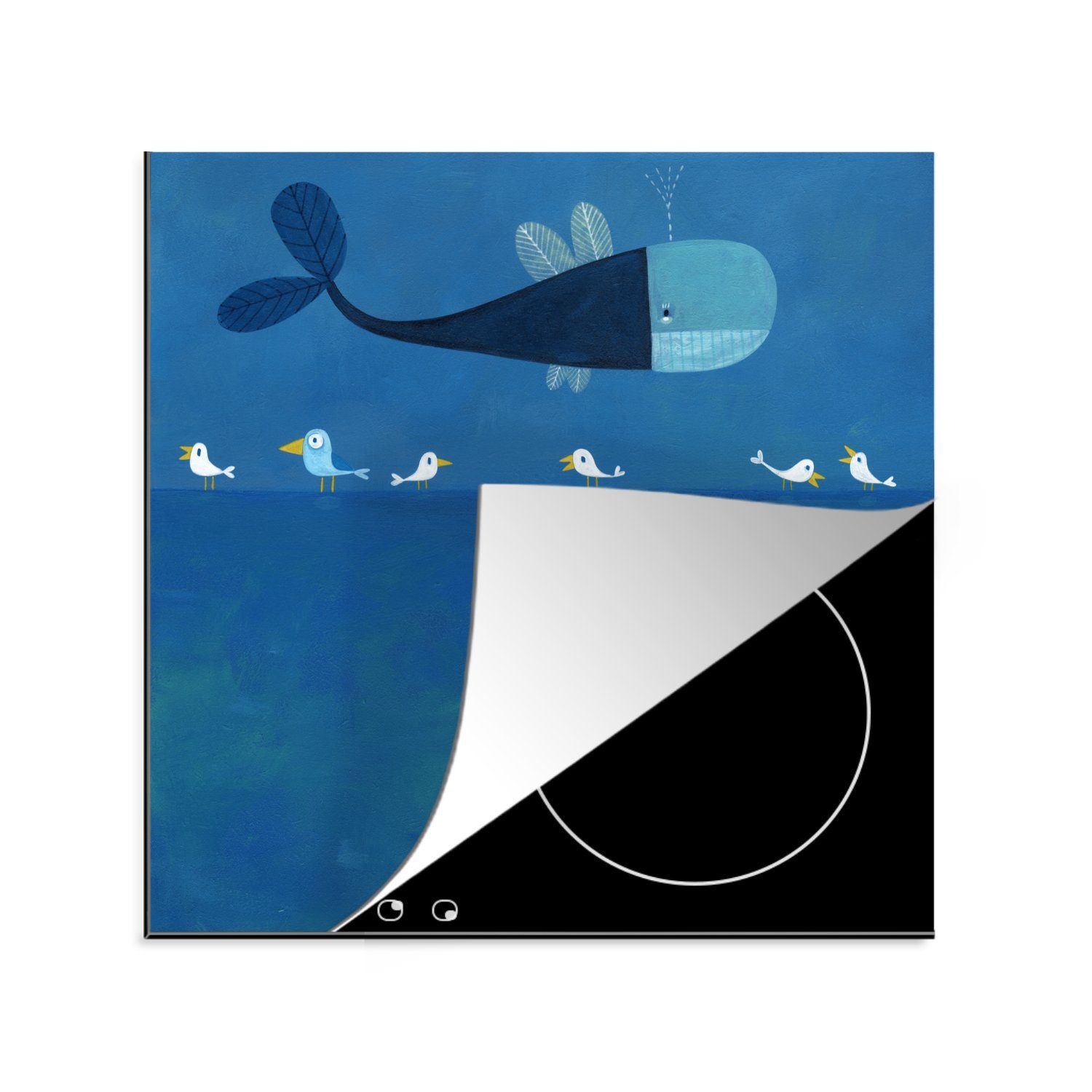 Ceranfeldabdeckung, Arbeitsplatte Wals Herdblende-/Abdeckplatte eines küche Meer, für cm, tlg), MuchoWow Illustration im Vinyl, 78x78 (1