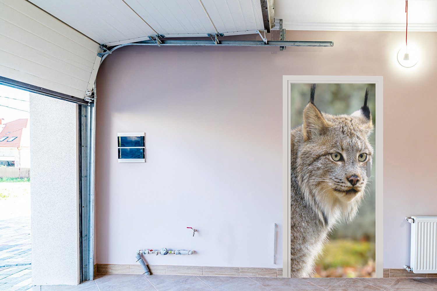 (1 Grau, MuchoWow bedruckt, St), Türaufkleber, - für Matt, Tür, cm Türtapete 75x205 Luchs - Fototapete Wald