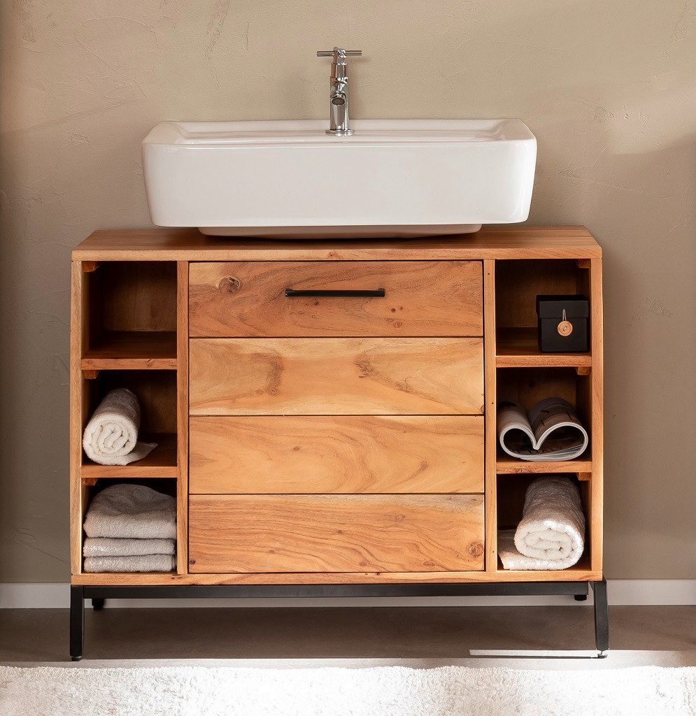 Main Möbel Waschbeckenunterschrank Waschbeckenunterschrank 80x60cm 'Albany' Akazie massiv lackiert