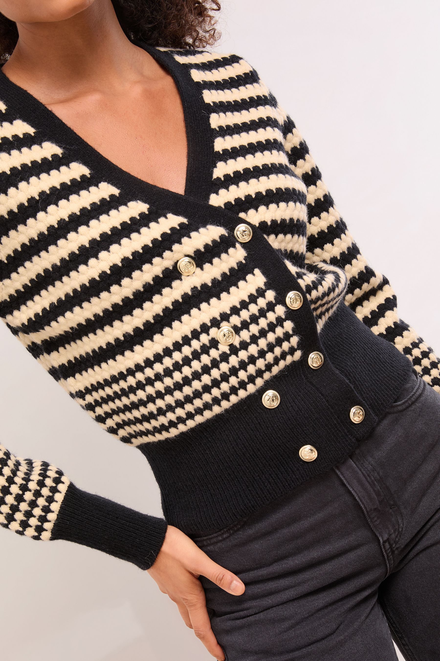 LIPSY Strickjacke Lipsy Zweireihige Strickjacke mit Streifen (1-tlg)