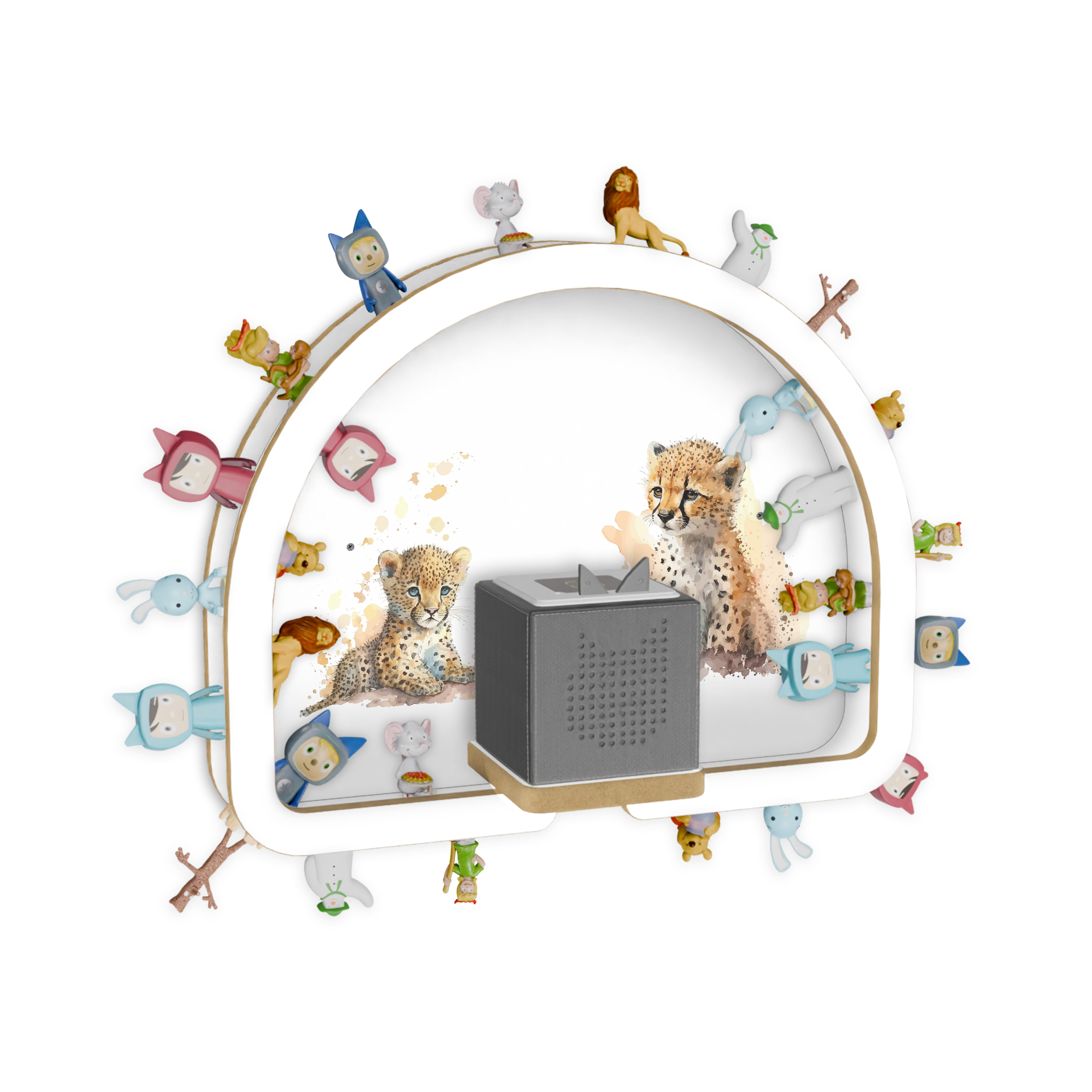 Holzura Kinderregal Tonie Regal Regenbogen mit magnetischem Rahmen für Toniefiguren