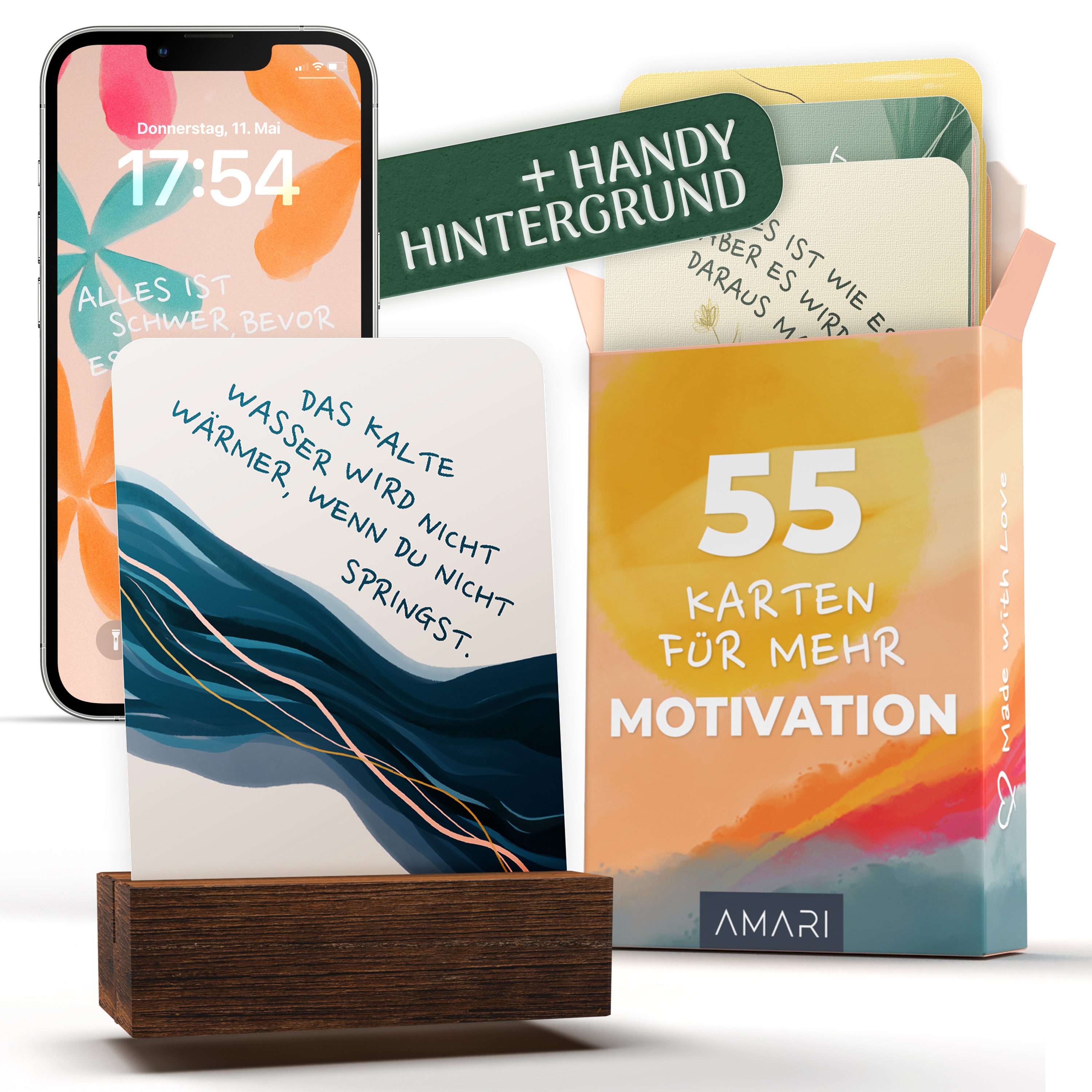 Amari Grußkarten Achtsamkeitskarten 55 Motivationskarten mit Sprüchen, Geschenkidee Affirmationskarten für Resilienz & Selbstliebe