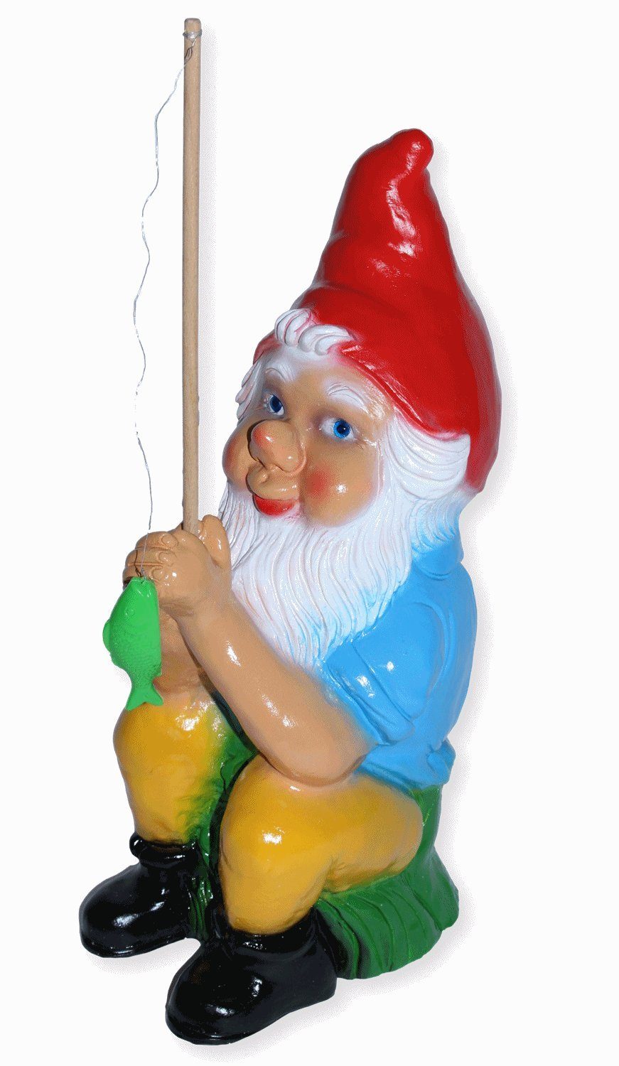 Rakso Oskar Schneider GmbH Gartenzwerg Gartenzwerg Figur Zwerg Angler mit Angelrute und Fisch H 38 cm