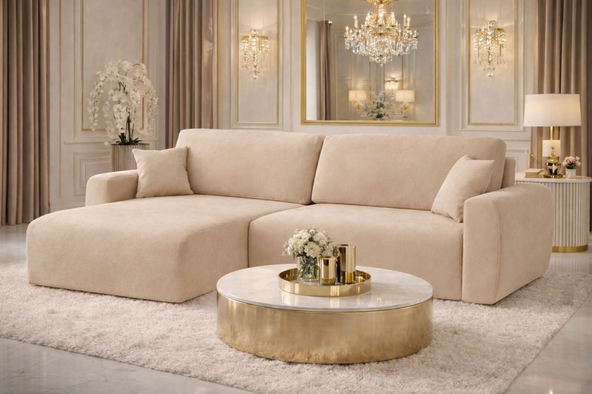 Kaiser Möbel Ecksofa mit Schlaffunktion und Bettkasten Ariel L Velours Sofa Salvador, mit Schlaffunktion,integrierter Stauraum,pflegeleichter Veloursstoff