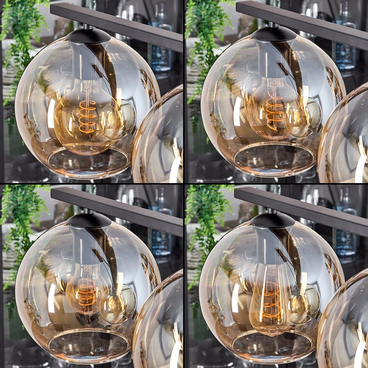 hofstein Pendelleuchte Hängelampe aus Metall/Glas max. in 116,5 Höhe E27 mit cm, x cm), ohne Hängeleuchte Leuchtmittel, Glasschirmen Schwarz/Bernsteinfarben, (20 5