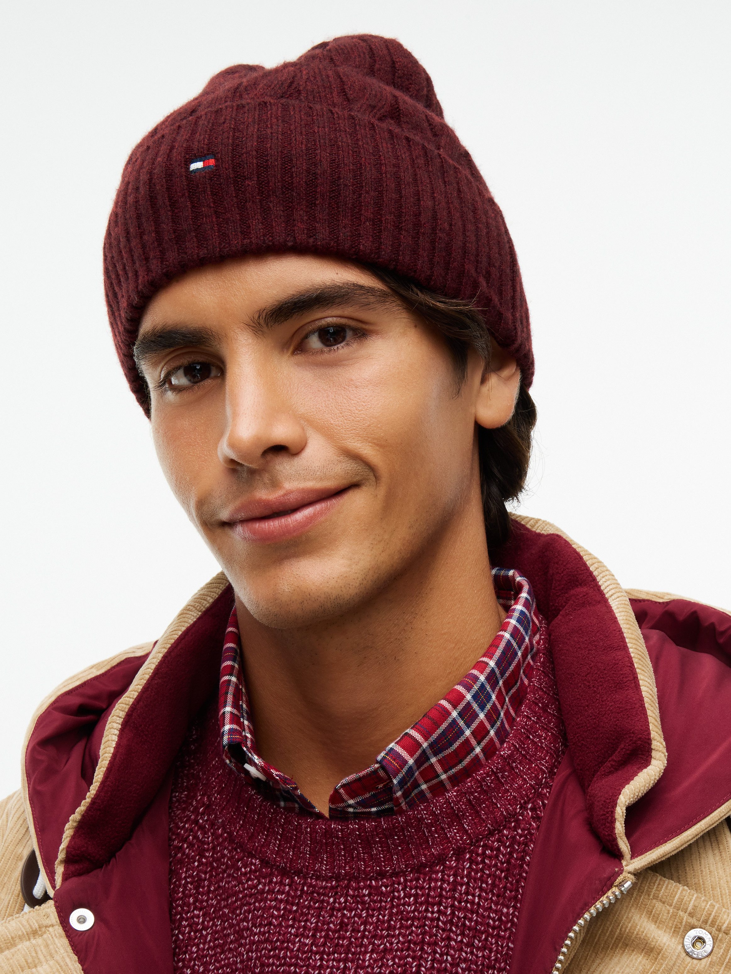Tommy Hilfiger Beanie TH FLAG CABLE aus Lammwollmix mit Zopfmuster
