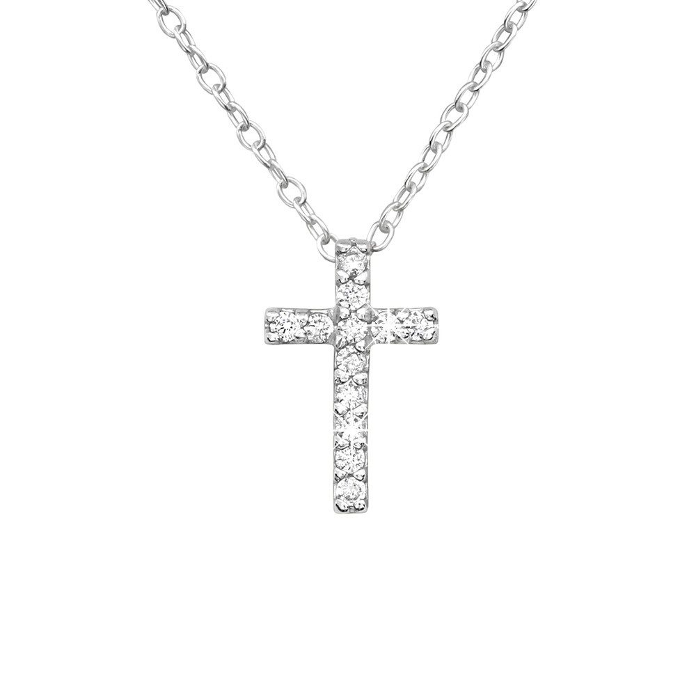 Order & Smile Schmuck Kreuzkette Kreuz Kette: Zirkonia Anhänger Halskette Silber 925, gestempelt