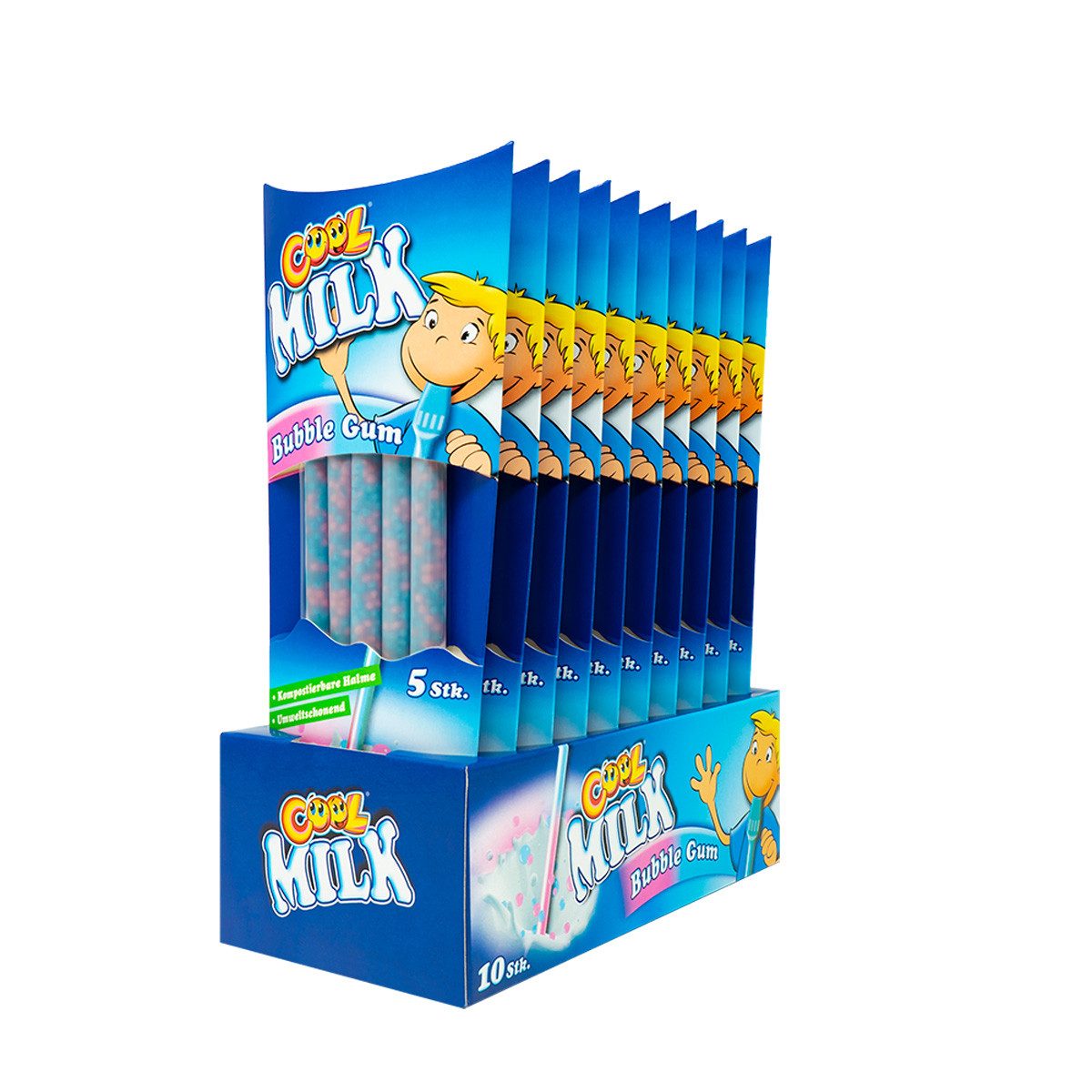 COOL Süßigkeit, Cool Milk Trinkhalm Bubble Gum Kaugummi Frutti 5er 30g 10er Pack