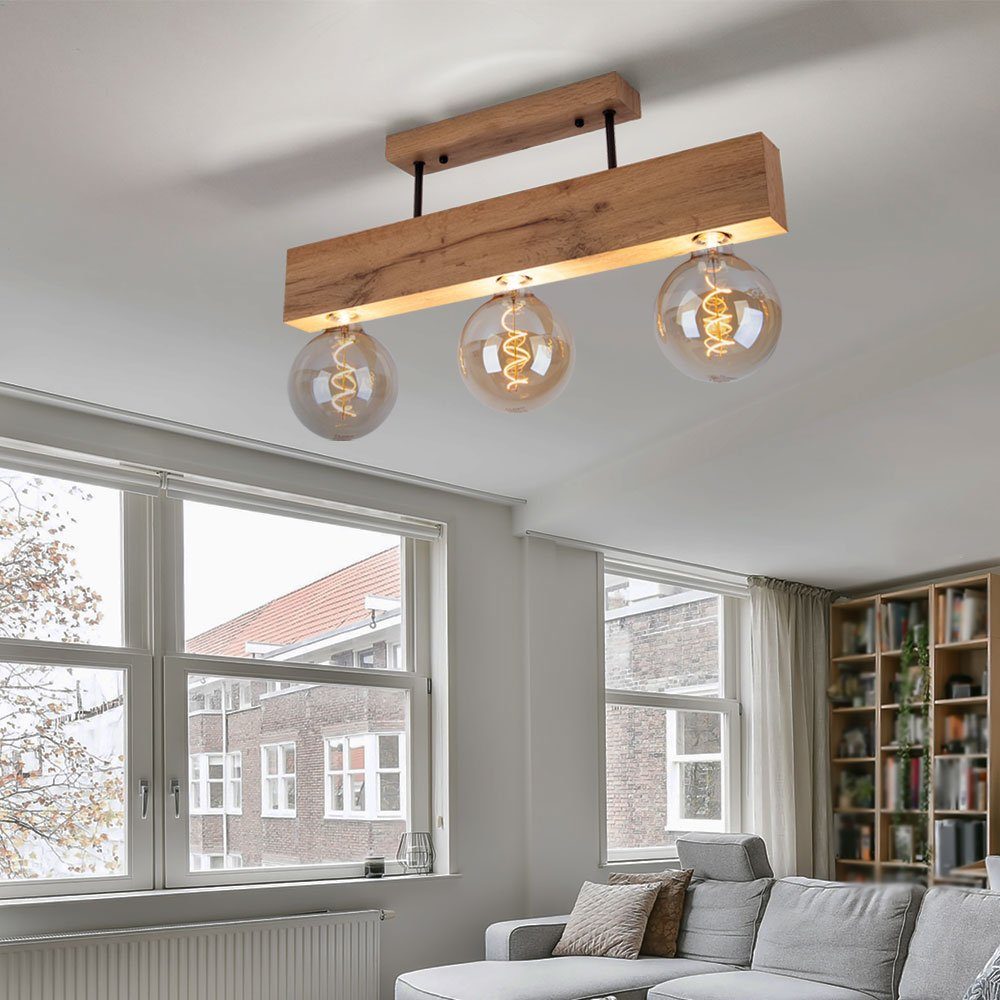 etc-shop Deckenstrahler, Leuchtmittel Flammig Wohnzimmer Deckenleuchte nicht 3 inklusive, Deckenlampe Holzoptik