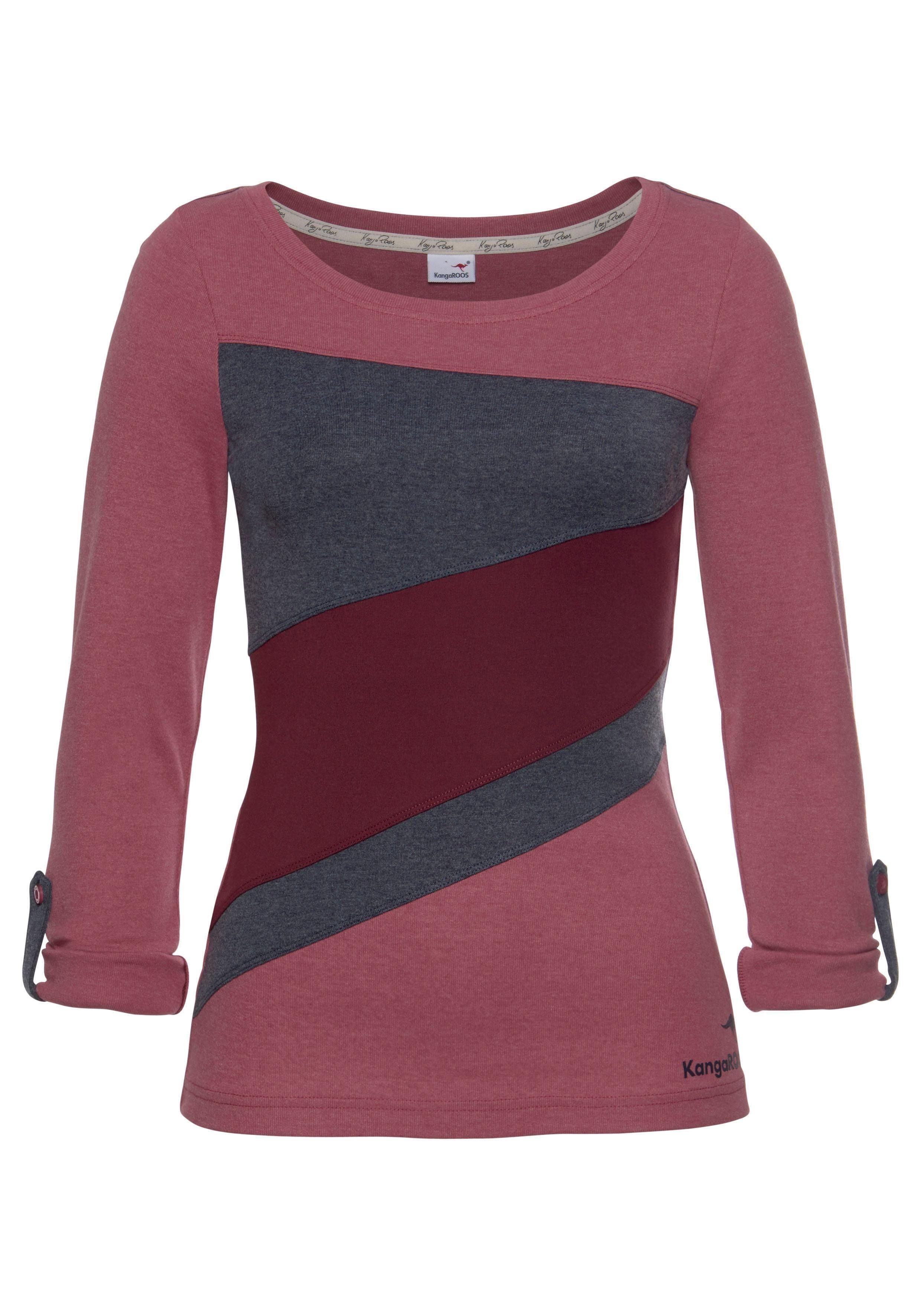 KangaROOS Longsleeve mit Color Blocking rosa-weinrot-marine Details vorne