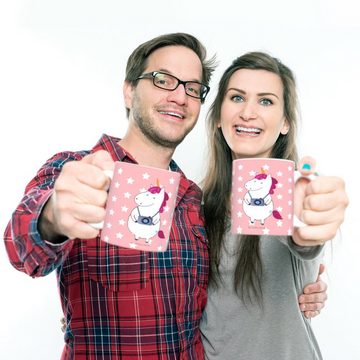 Mr. & Mrs. Panda Kinderbecher Einhorn Fotograf - Rot Pastell - Geschenk, Reisetasse, Kunststoffbech, Kunststoff, Mikrowellenbeständig