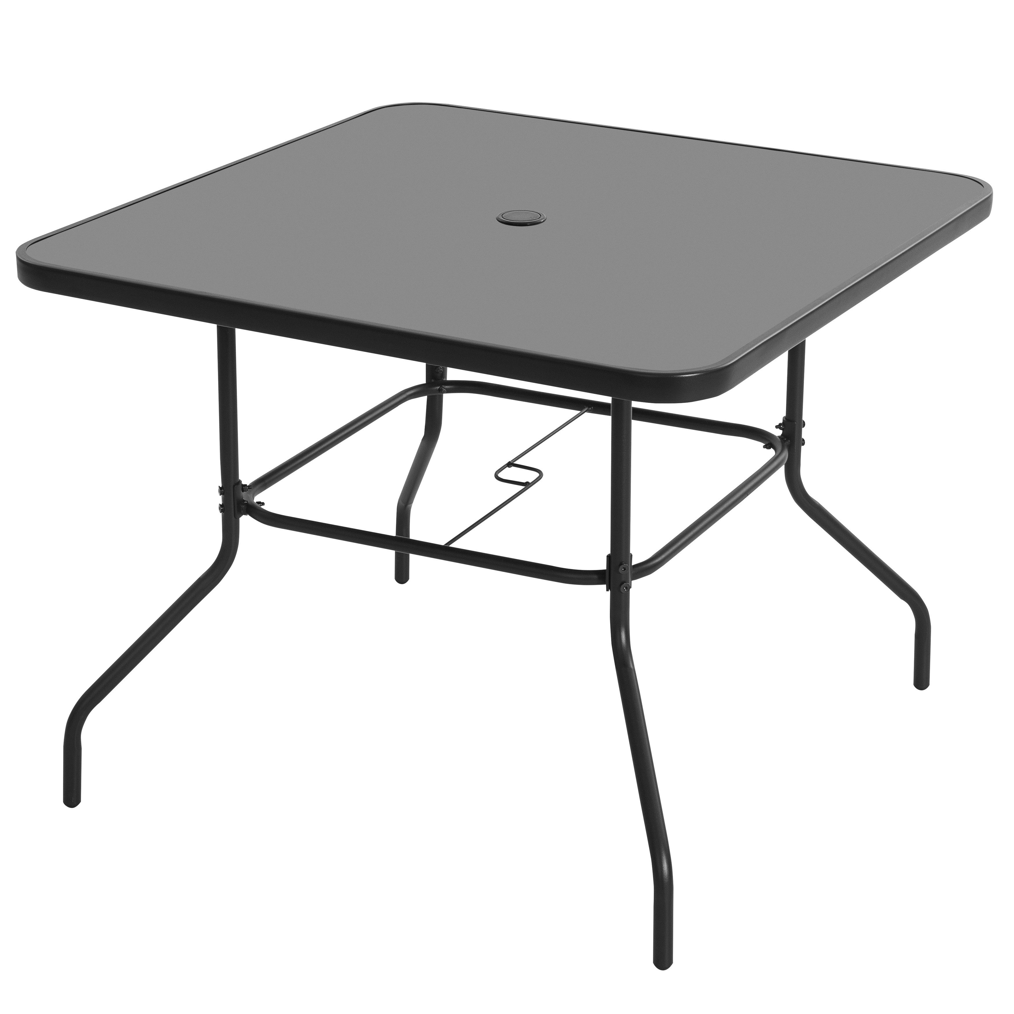 Avestar Gartentisch Outdoor Esstisch mit Schirmloch, 80 x 80 cm (1-St), Gehärtetes Glas, Schwarz, Wetterfest & Stabil für Garten und Terrasse