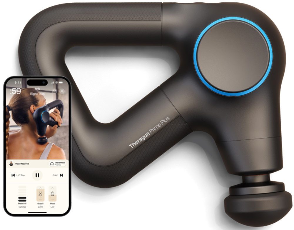 Therabody Massagepistole Theragun Prime Plus Regeneration durch Perkussive Massage und Wärme, wissensch. Erwiesen, 4 Aufsätze, App-Steuerung