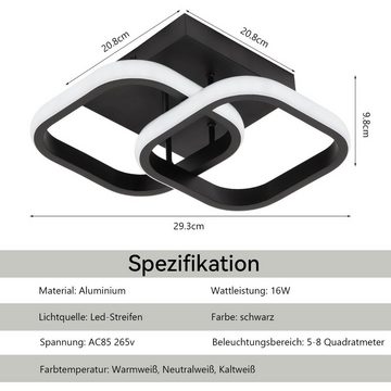 LETGOSPT Deckenleuchte LED Deckenleuchte Moderne 18W Led Quadratisch Deckenlampe Dimmbar, LED fest integriert, Warmweiß, Neutralweiß, Kaltweiß, IP54, 3000-6000K, Schwarz Acryl Deckenbeleuchtung Lampen, für Schlafzimmer, Wohnzimmer, Flur