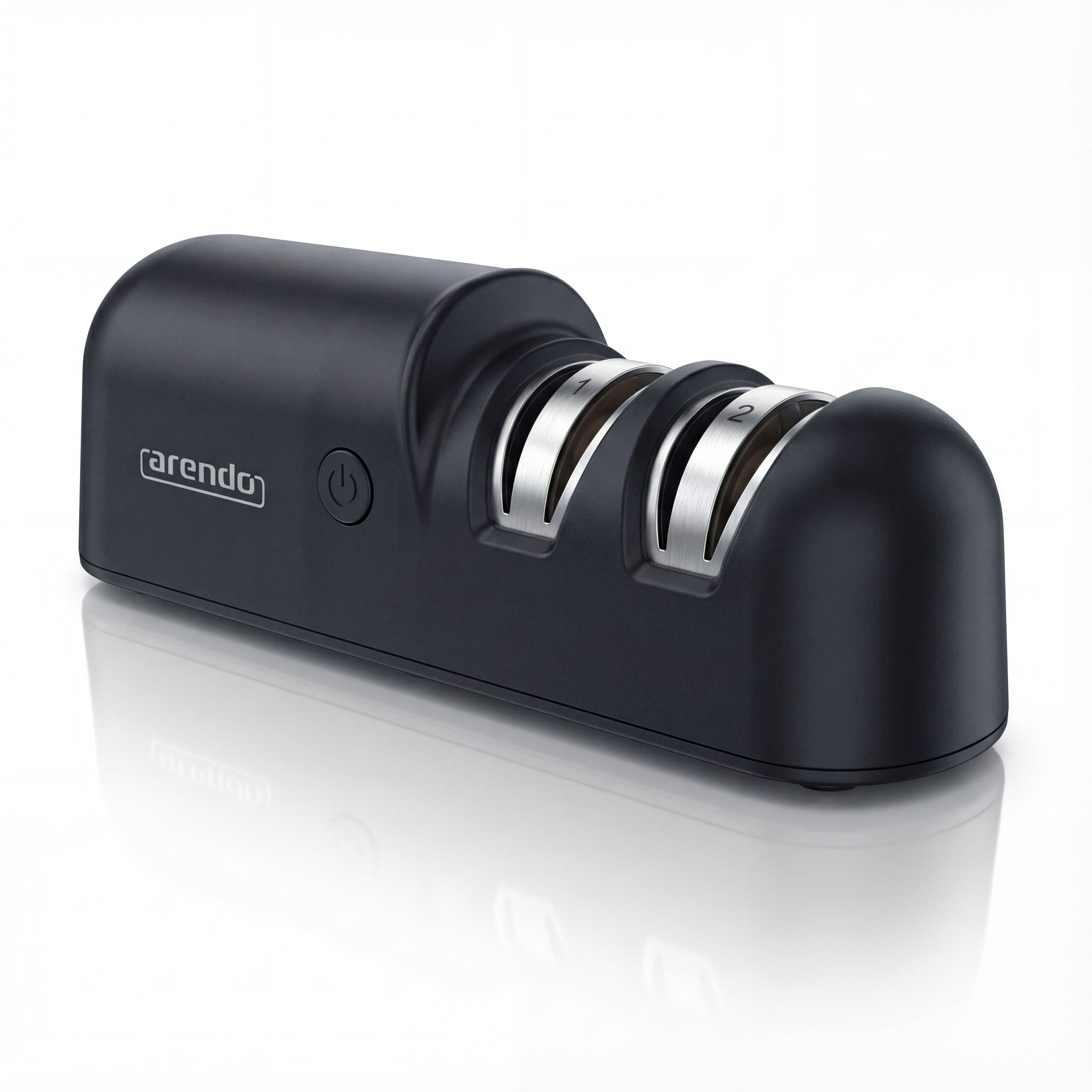 Arendo Messerschärfer Elektrisch Profi Messerschleifer für verschiedene Messer, Kompakt, 2-Stufen Grob- & Feinschliff, 1200mAh Akku, Edelkorund, USB-C