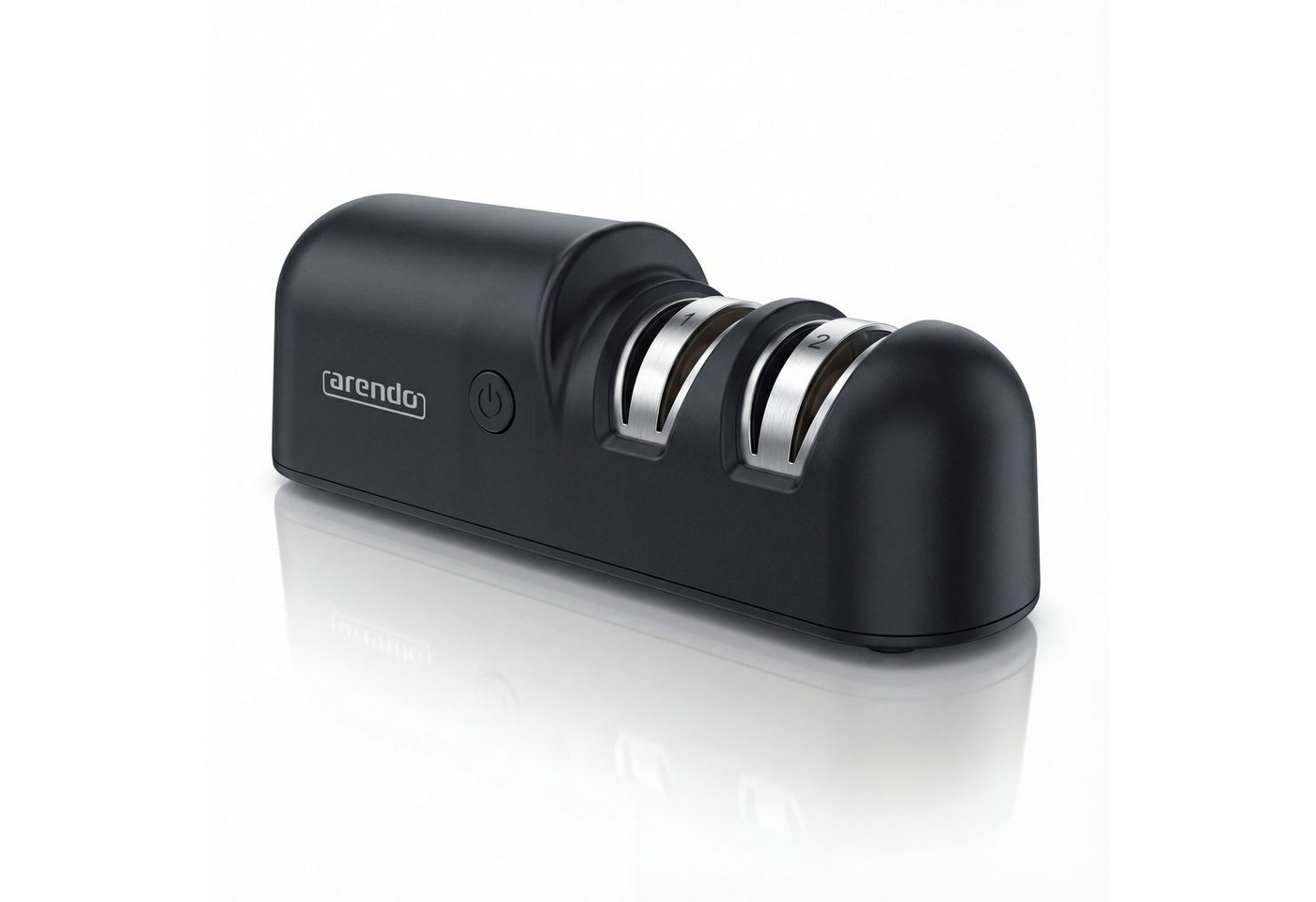 Arendo Messerschärfer Elektrisch Profi Messerschleifer für verschiedene Messer, Kompakt, 2-Stufen Grob- & Feinschliff, 1200mAh Akku, Edelkorund, USB-C