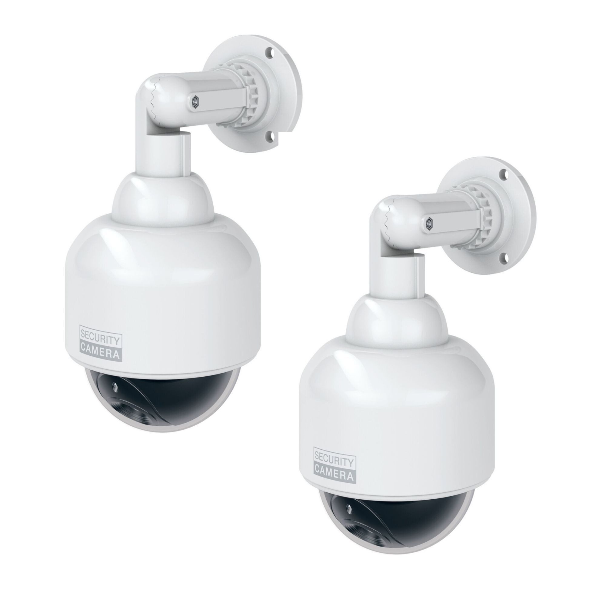 BASI Überwachungskamera Attrappe Dummy Kamera (Spar-Set, 2-tlg., Batteriebetrieben, nach IP 23 geprüft, mit rotem Blinklicht, 2 Stück)