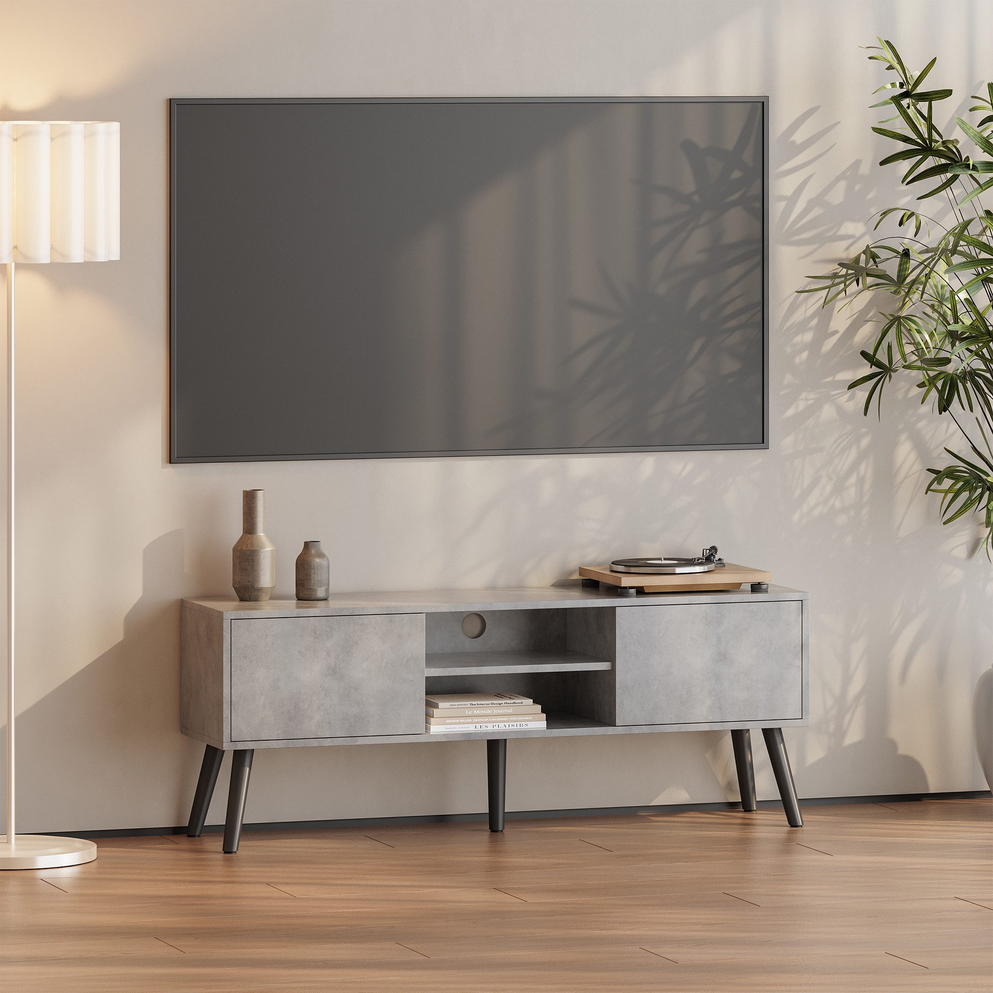 en.casa Lowboard, »Eskilstuna« Fernsehtisch 120x29,5x46,5cm Betonoptik günstig online kaufen