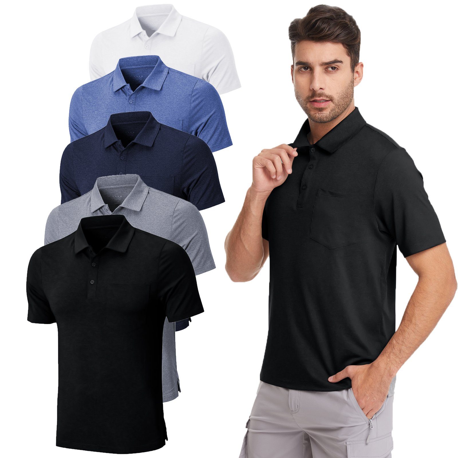 MEETYOO Poloshirt Herren Poloshirt Polohemd (Kurzarm T-Shirt, Classic Tee Hemd) Unifarben, Casual, Button-Down-Kragen, Atmungsaktiv Grau