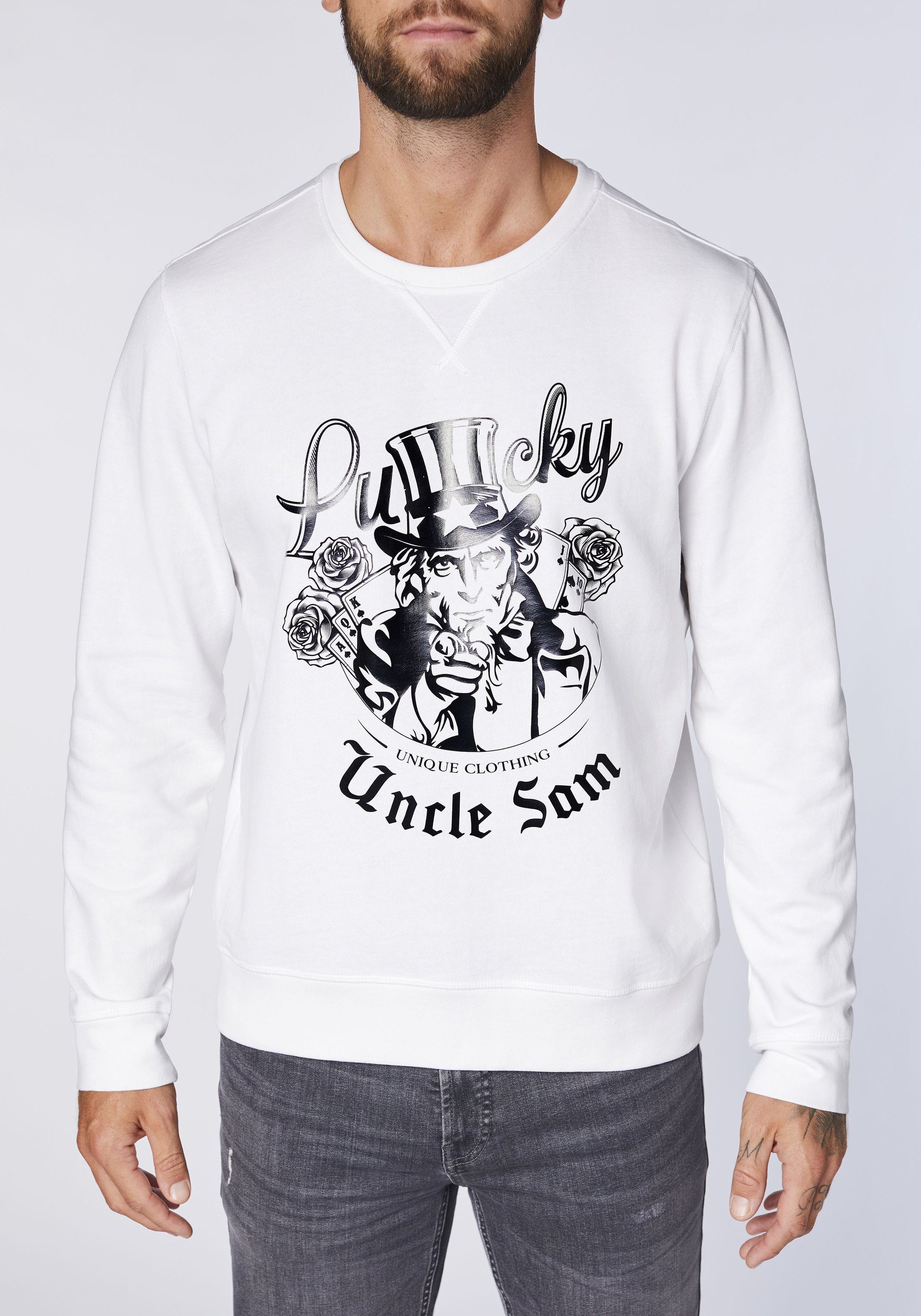 White Sam Sweatshirt Uncle Sam 11-0601 Uncle Frontprint Bright mit