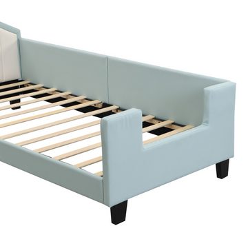 IDEASY Schlafsofa Polsterbett, Schlafsofa, MDF+PU-Leder, Kopfteil in Hausform, rosa, /hellblau, stabiler Lattenrost, ohne Matratze, 12 cm über dem Boden