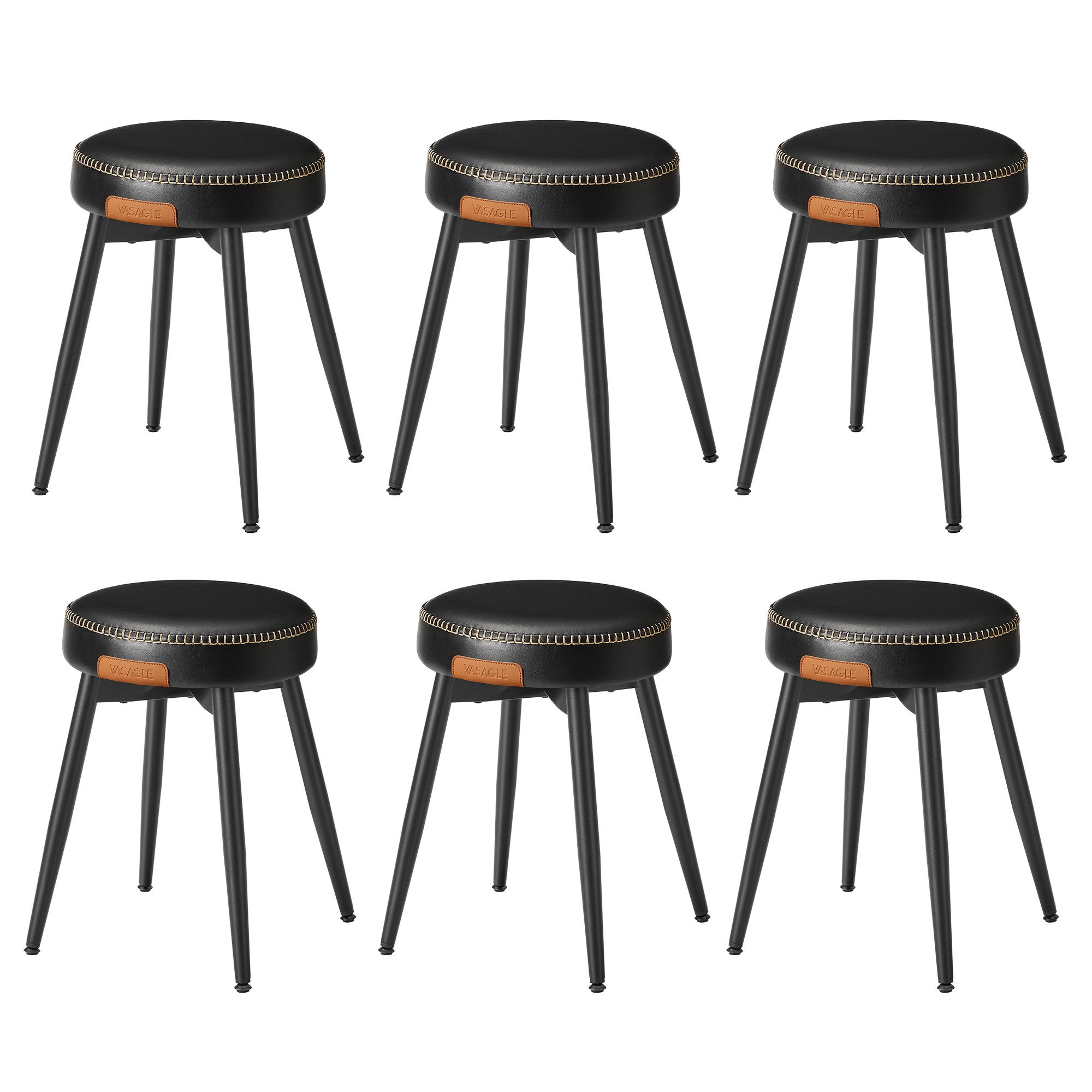 VASAGLE Sitzhocker (6 St), Esszimmerstuhl, EKHO Series, Kunstleder, 48,2 cm hoch