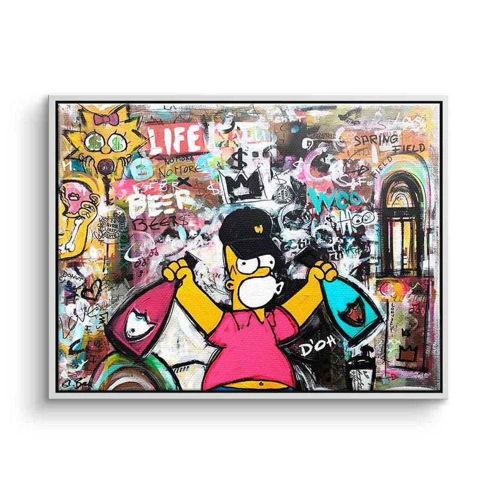 DOTCOMCANVAS® Leinwandbild Simpson Collage, Simpsons Leinwandbild quer comic Pop Art Collage lifestyle Champagner weißer Rahmen