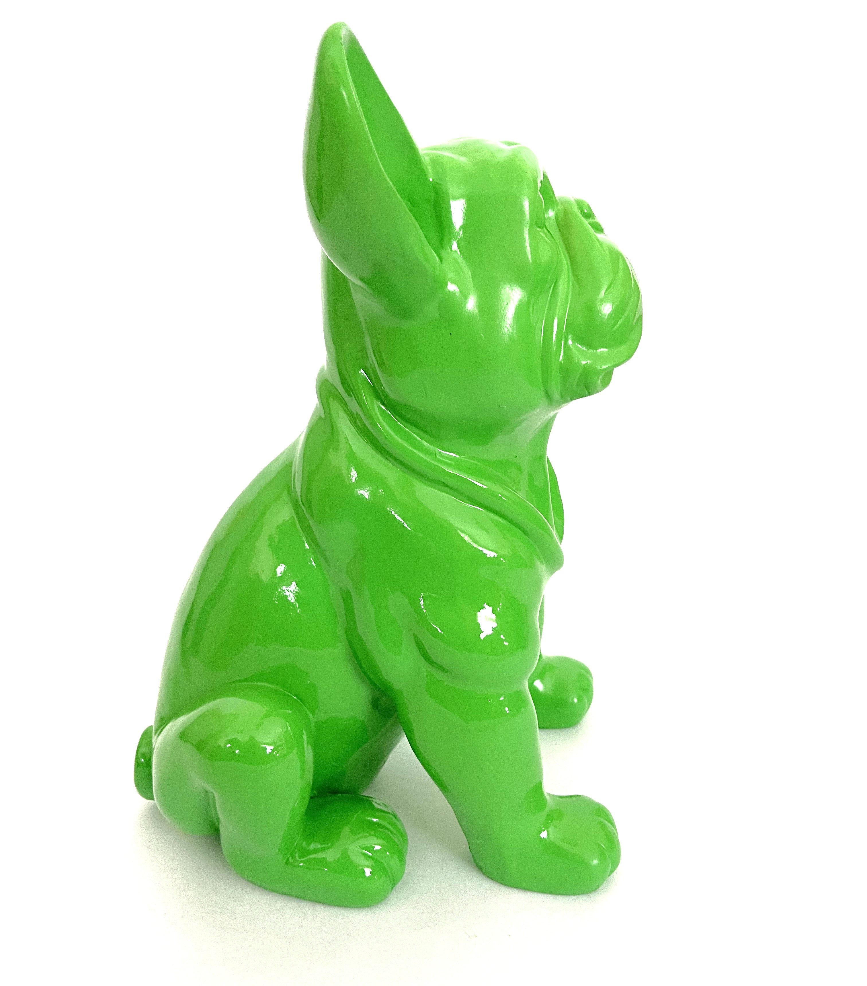 Imhof & Stevens Dekofigur Französische Bulldogge Hunde Deko Figur Grün 37 cm, Neongrün