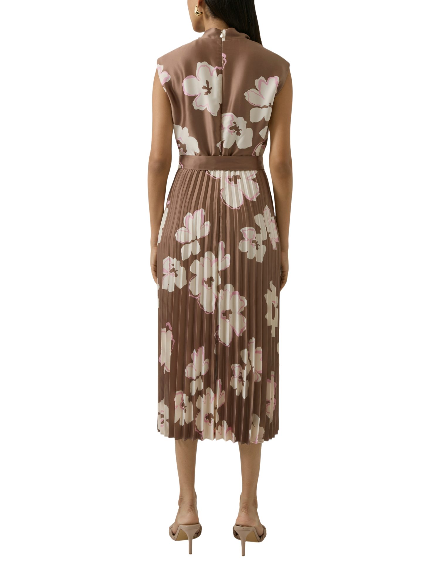s.Oliver BLACK LABEL Partykleid braun,Casual,Polyester,Floral,Stehkragen,Ärmellos,Regular Fit