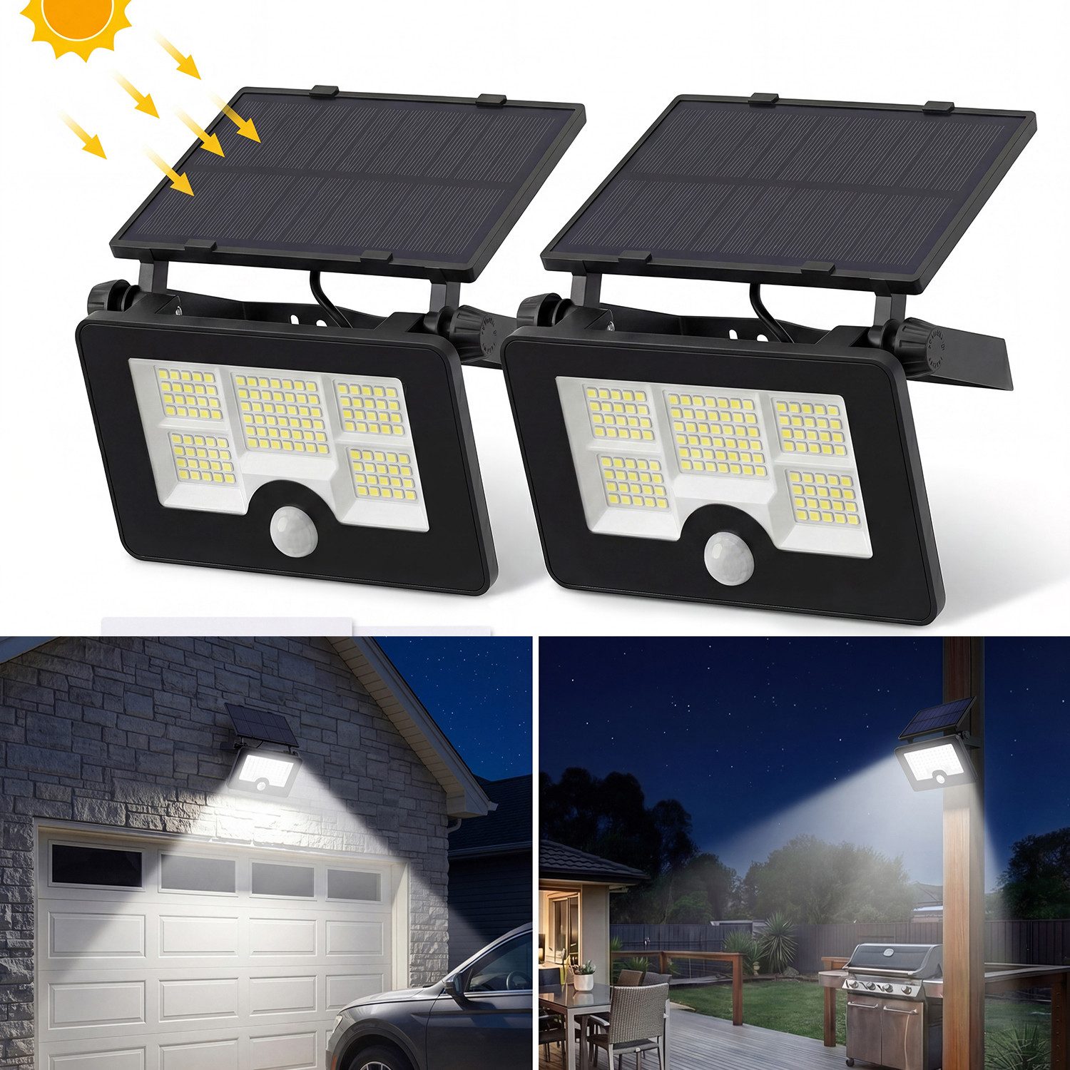 oyajia Außen-Wandleuchte LED Solarlampe für Außen, LED Solar Strahler mit Bewegungsmelder 2200, LED fest integriert, Kaltweiß, 122 LEDs Drehbar Solarleuchte, IP65 Wasserdicht Solar Garten Fluter