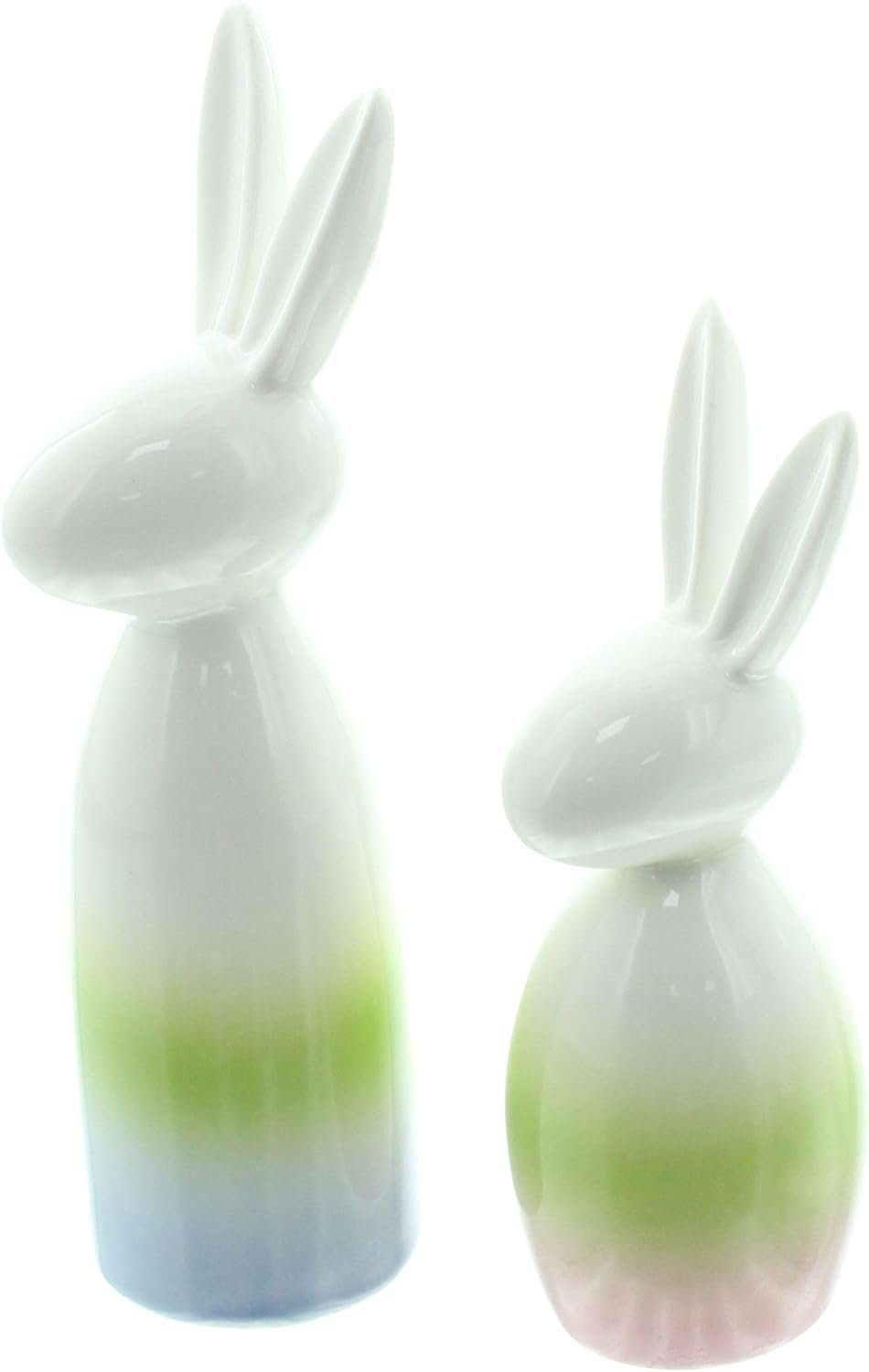 Dekoleidenschaft Osterhase Dekofigur Hase "Pastell" aus Porzellan, weiß glänzend, 14 + 17 cm hoch (2 St., im Set), Osterdeko, Osterhase, Figurenset, moderne Frühlingsdeko, Porzellandeko
