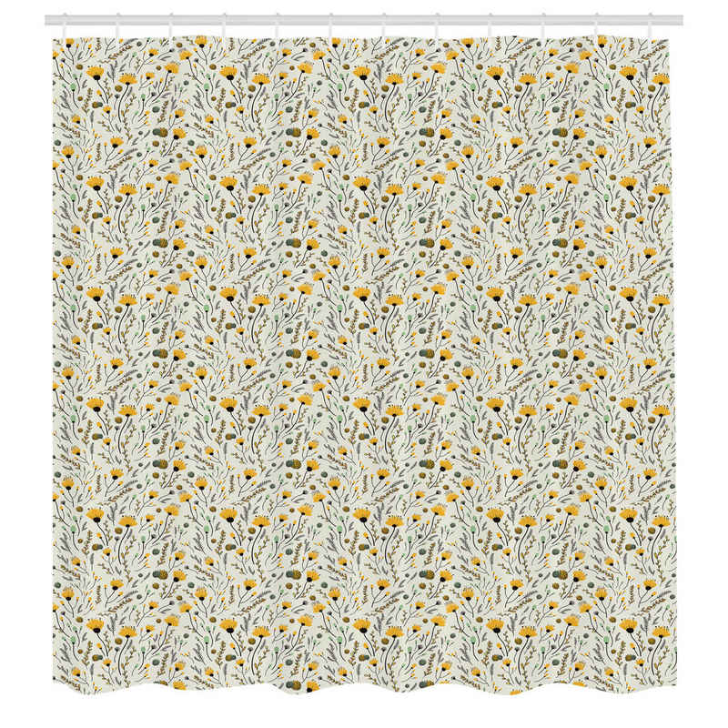 Abakuhaus Duschvorhang Moderner Digitaldruck mit 12 Haken auf Stoff Wasser Resistent Breite 175 cm, Höhe 180 cm, Gekritzel Gelbe Frühlingsblumen