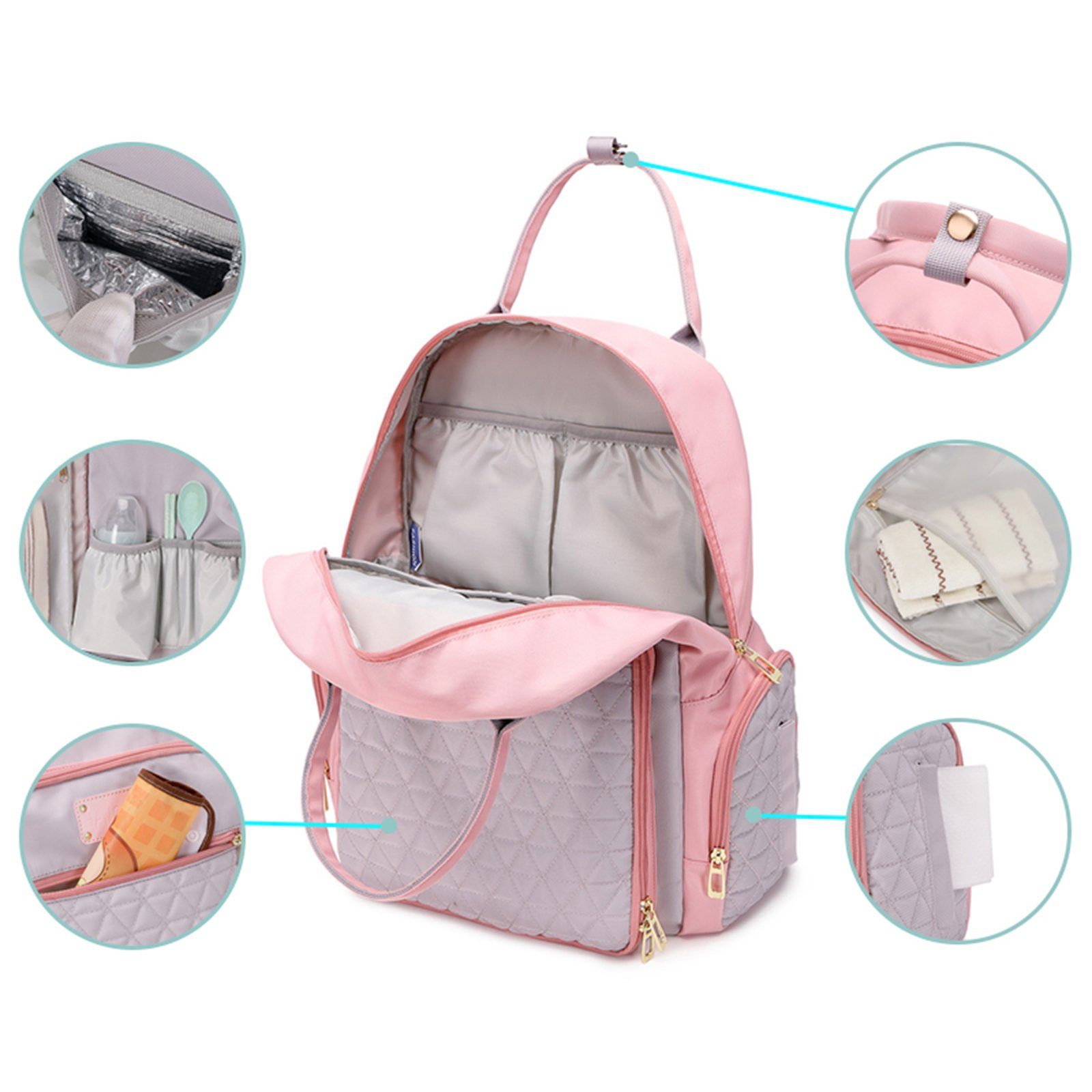 Multifunktions-Babytaschen Babytasche, Rucksack Wickeltasche Wickelrucksack wasserabweisend Schwarz mit Babyflasche mit Wickelrucksack), Multifunktional, Schnullerhalter Rucksack Flaschenhalter, OKWISH Tasche (Windeln Kinderwagengurte Baby Milchfläsche und