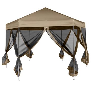 vidaXL Partyzelt Faltpavillon mit Seitenwänden Sechseckig 3,6x3,1m Taupe 220g/m²