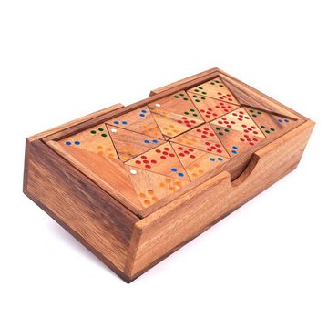 ROMBOL Denkspiele Spiel, Legespiel Tridomino - anspruchsvolle Variante des Dominospiels mit Farbpunkten, Holzspiel