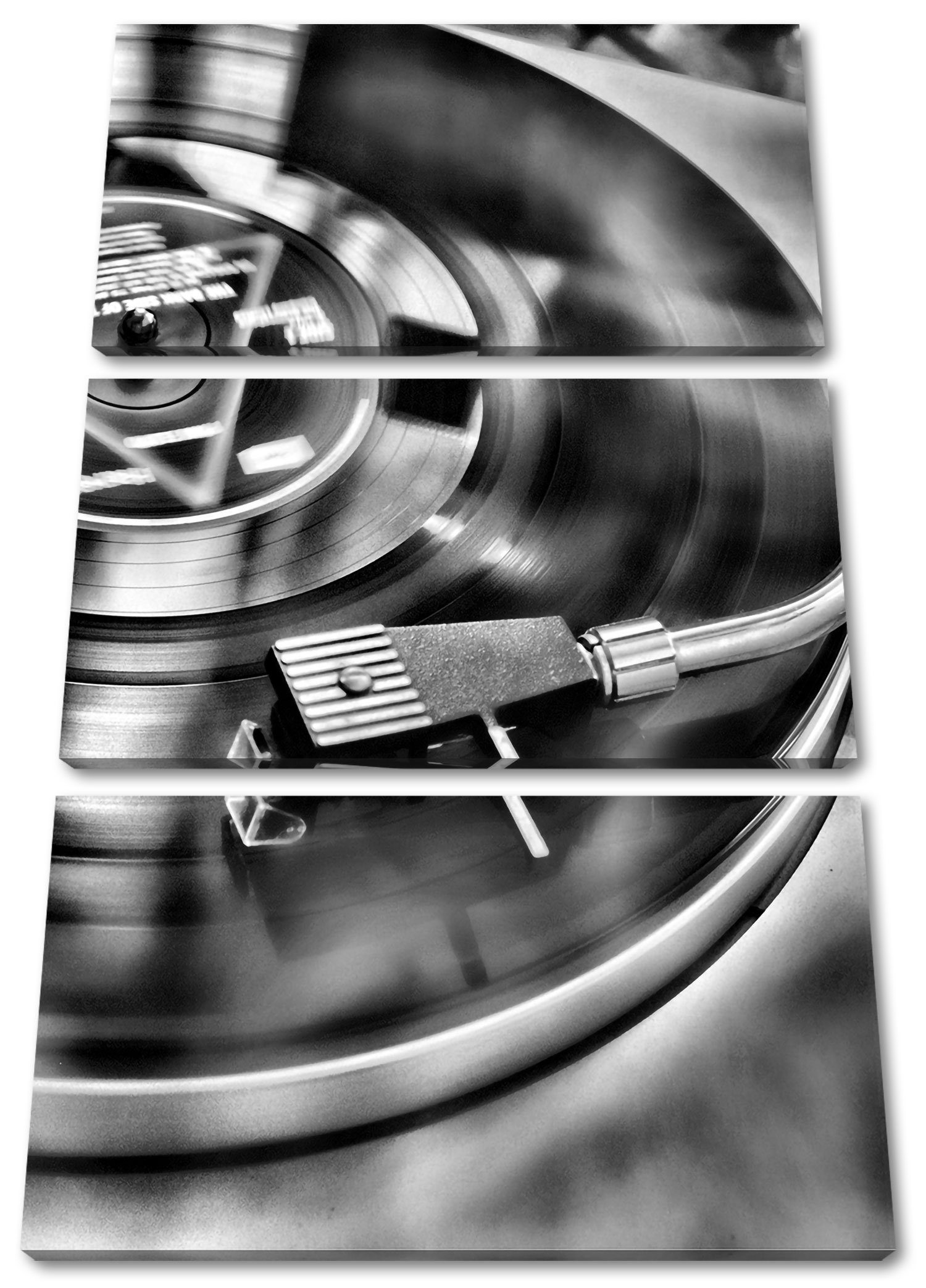 Pixxprint Leinwandbild Schallplatte, Schallplatte 3Teiler (120x80cm) (1 St), Leinwandbild fertig bespannt, inkl. Zackenaufhänger
