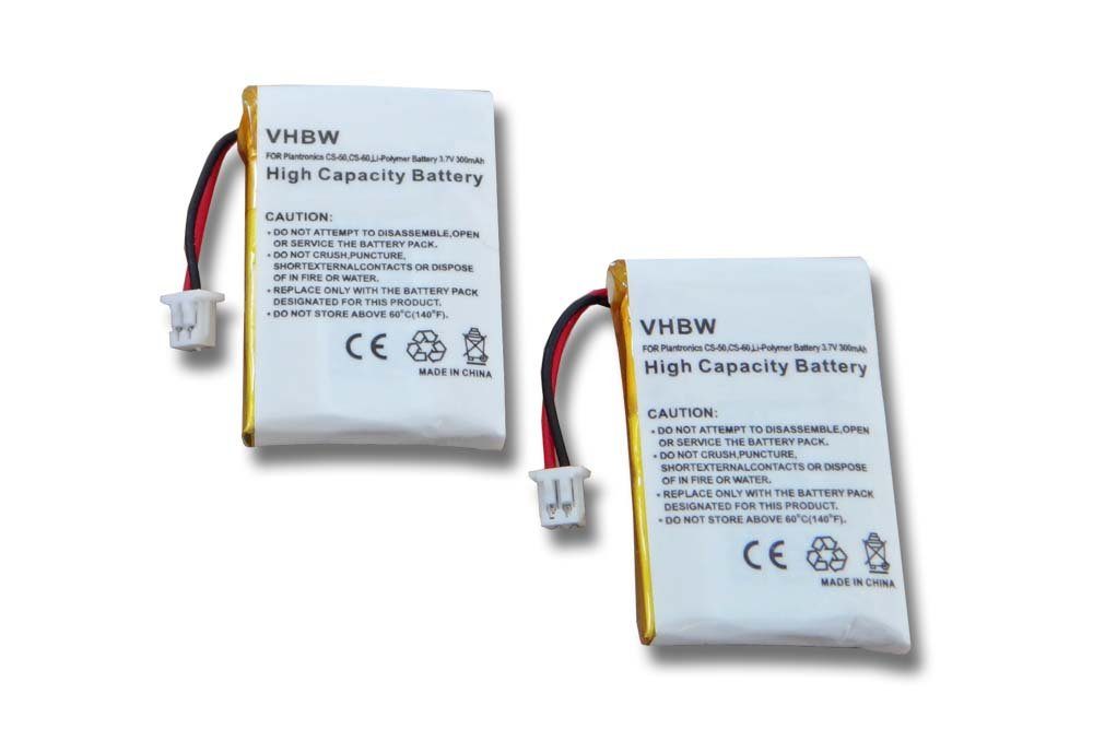 vhbw Akku Ersatz für Plantronics ED-PLN-6439901, PLN-6439901 für Kopfhörer Akku Akku Li-Polymer 300 mAh (3,7 V, 2 St), Leistungsfähige Austausch-Akkus für schnurlosen Kopfhörer, Headset