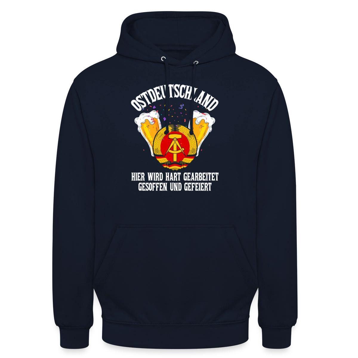Spreadshirt Hoodie Ostdeutschland, Bier Spruch Unisex Hoodie (1-tlg) Unisex-Schnitt: Sitzt bei Männern körpernah, bei Frauen weit