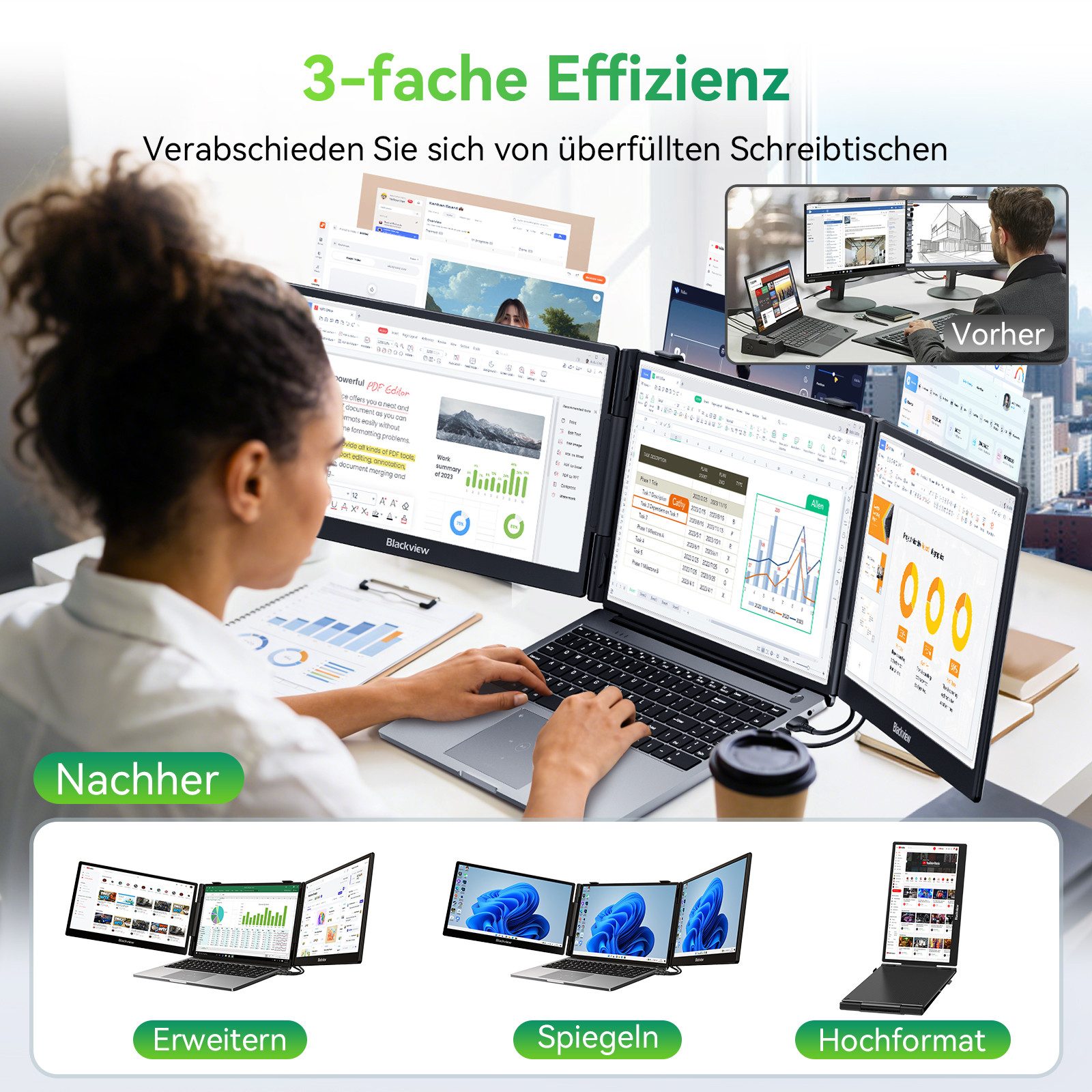 blackview FHD Gaming Monitor, Laptop-Bildschirm-Extender, Dual-Screen, IPS LCD Portabler Monitor (1920x1200 px, Full HD, IPS, 1kg, 16:10, 14-17,3 Zoll & Windows/Mac/Android/Chrome-Kompatibilität)