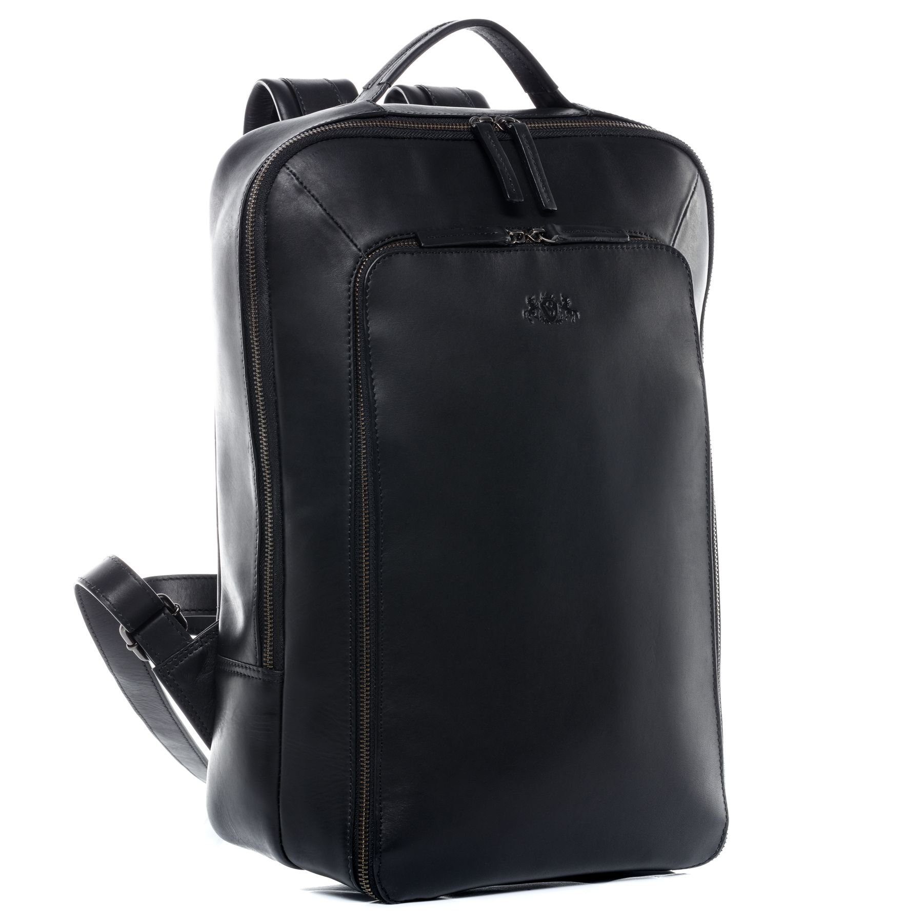 SID & VAIN Rucksack echt Leder Rucksack groß 15 Zoll Laptop Fach schwarz, Tagesrucksack 15,4 Zoll Echtleder, Leder-Rucksack Damen Herren schwarz