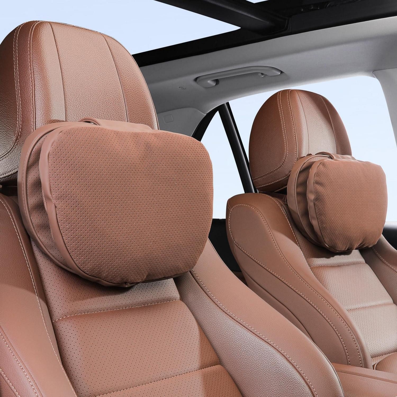 LuxusKollektion Autokopfstütze Nackenkissen Auto Kopfstütze Nackenstütze Braun 2 Brown Headrest-2P