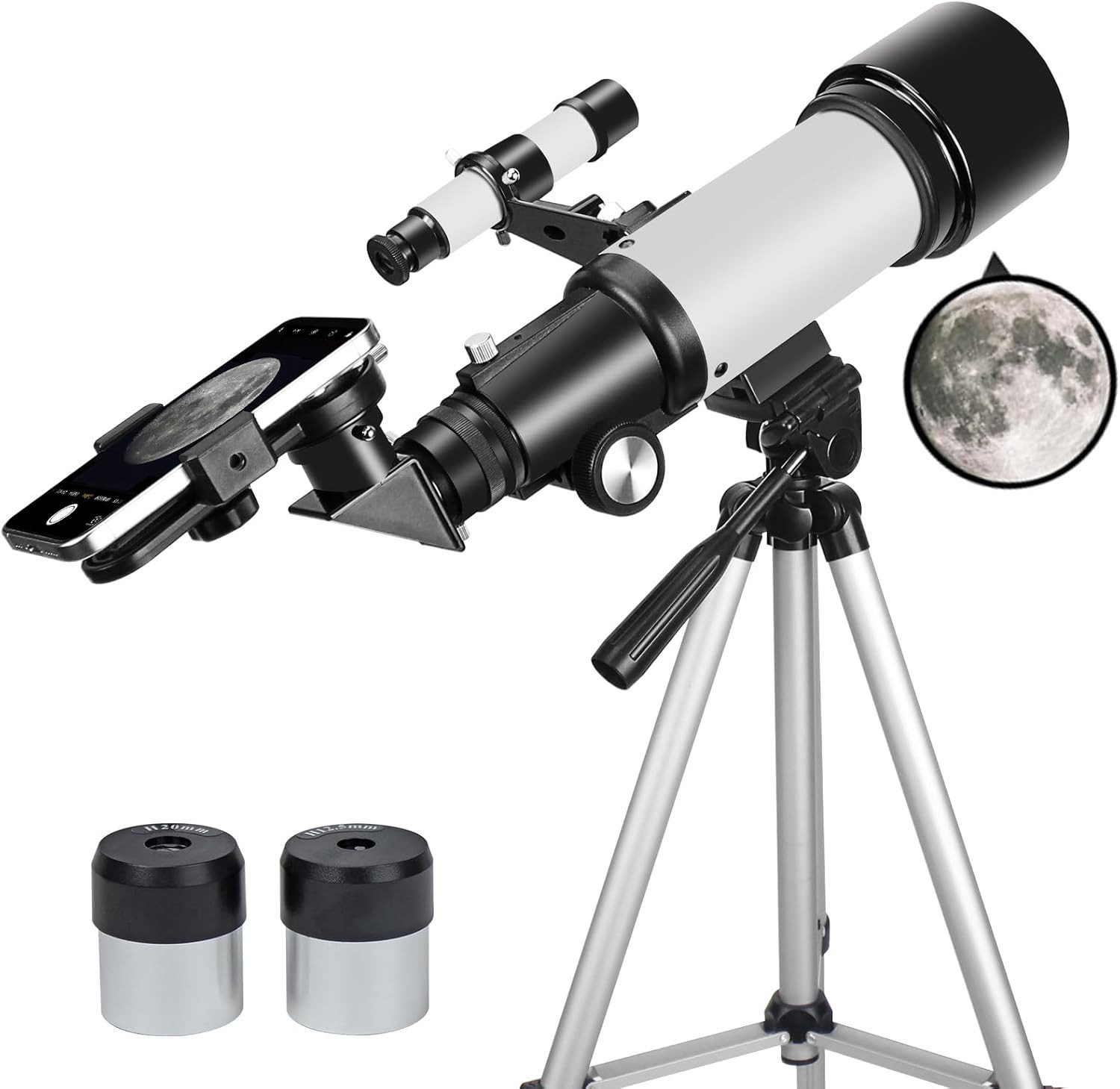 EACONN Teleskop 70mm Astronomie-Teleskop, Linsenteleskop, 400mm Refraktor, mit AZ-Montierung, vollvergüteter Optik und Smartphone-Adapter