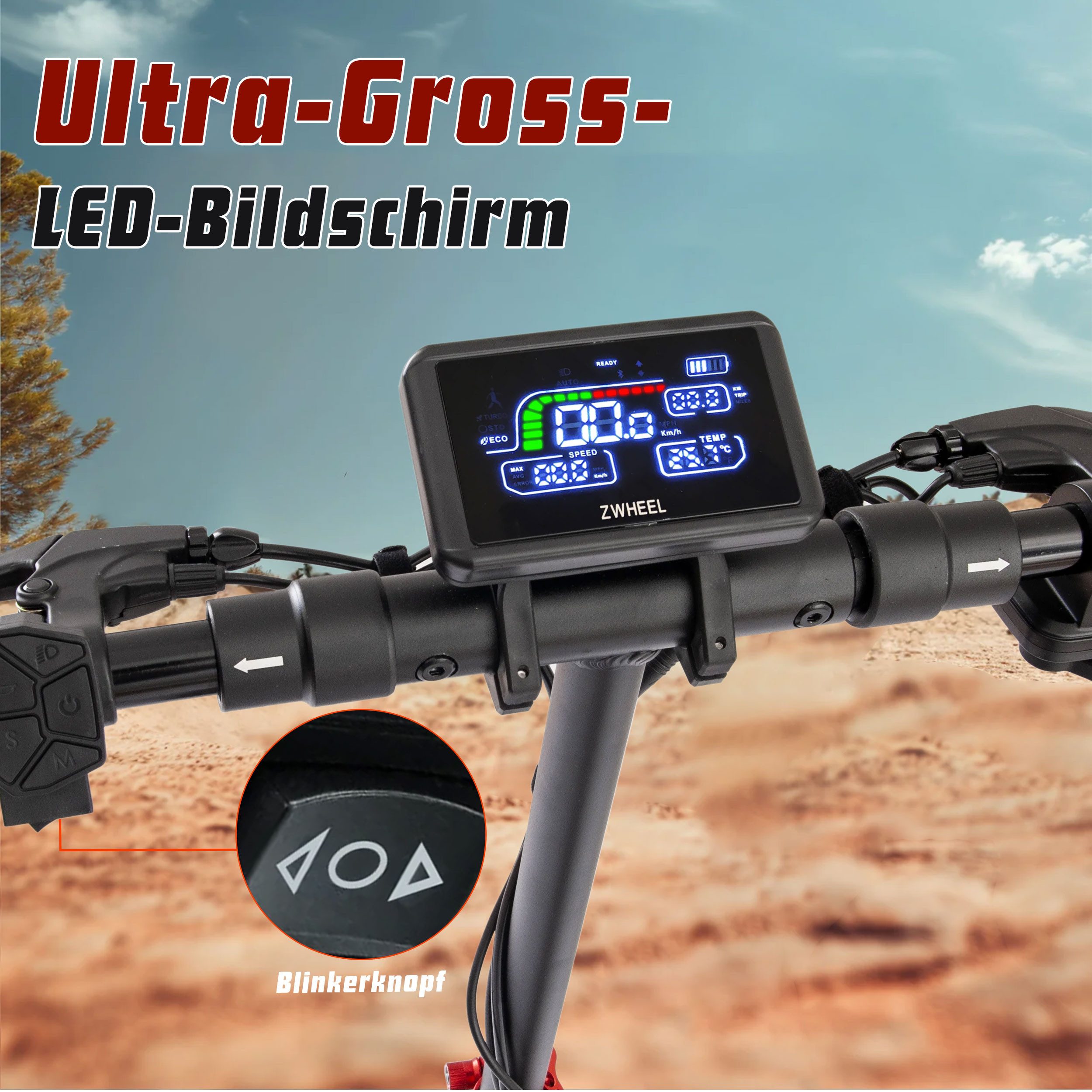 ZWHEEL E-Scooter mit Straßenzulassung 10 Zoll, 600Wh E-roller, max. 70km, klappbar, 500 W, 20 km/h, (höhenverstellbar, Doppelscheibenbremsen, bis zu 120kg), 4 Stoßdämpfer, Elektroroller mit Blinker, Offroad-Luftreifen
