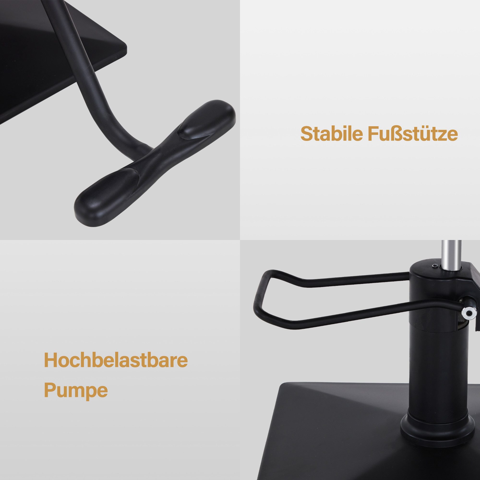 Barberpub Stuhl BarberPub Friseurstuhl Friseureinrichtung 2058 (Schwarz), mit Hydraulikpumpe 360° Drehbar, Höhenverstellbar, PVC Kunstleder – Bild 5 von 5